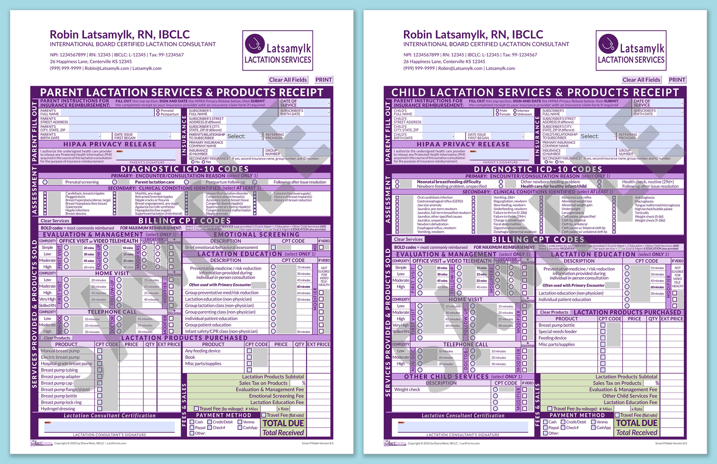 Superbills Package—SmartFillable, HeaderLogo after editing, Purple, V8.0