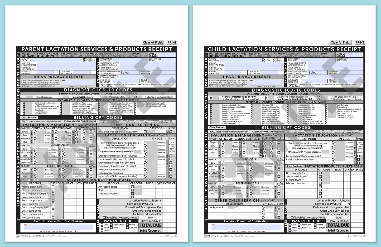 Superbills Package—SmartFillable, HeaderNone, Grey, V8.0