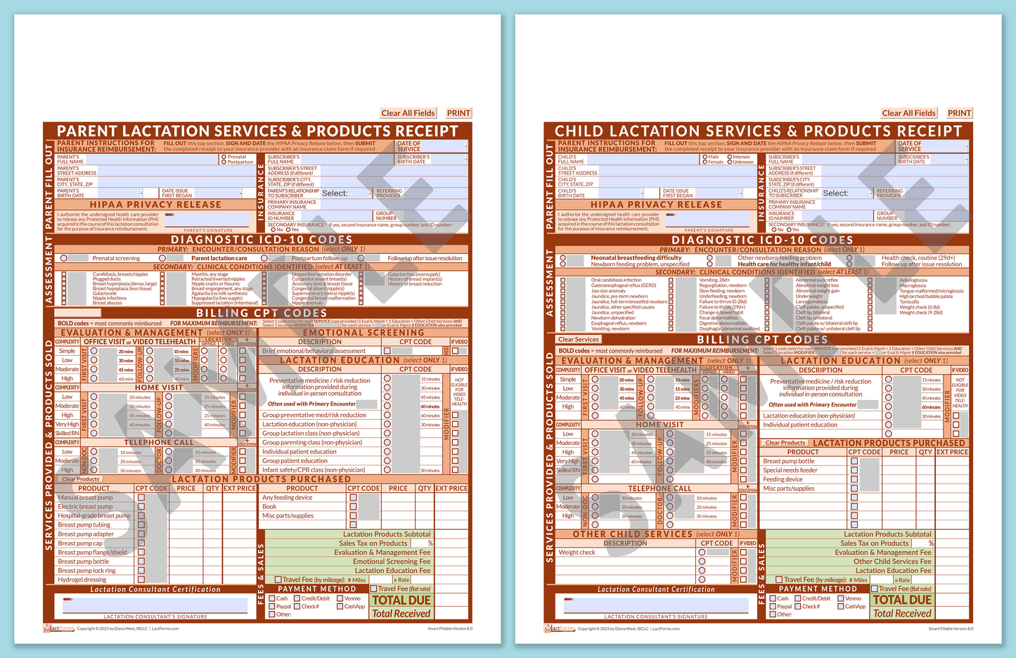 Superbills Package—SmartFillable, HeaderNone, Orange, V8.0