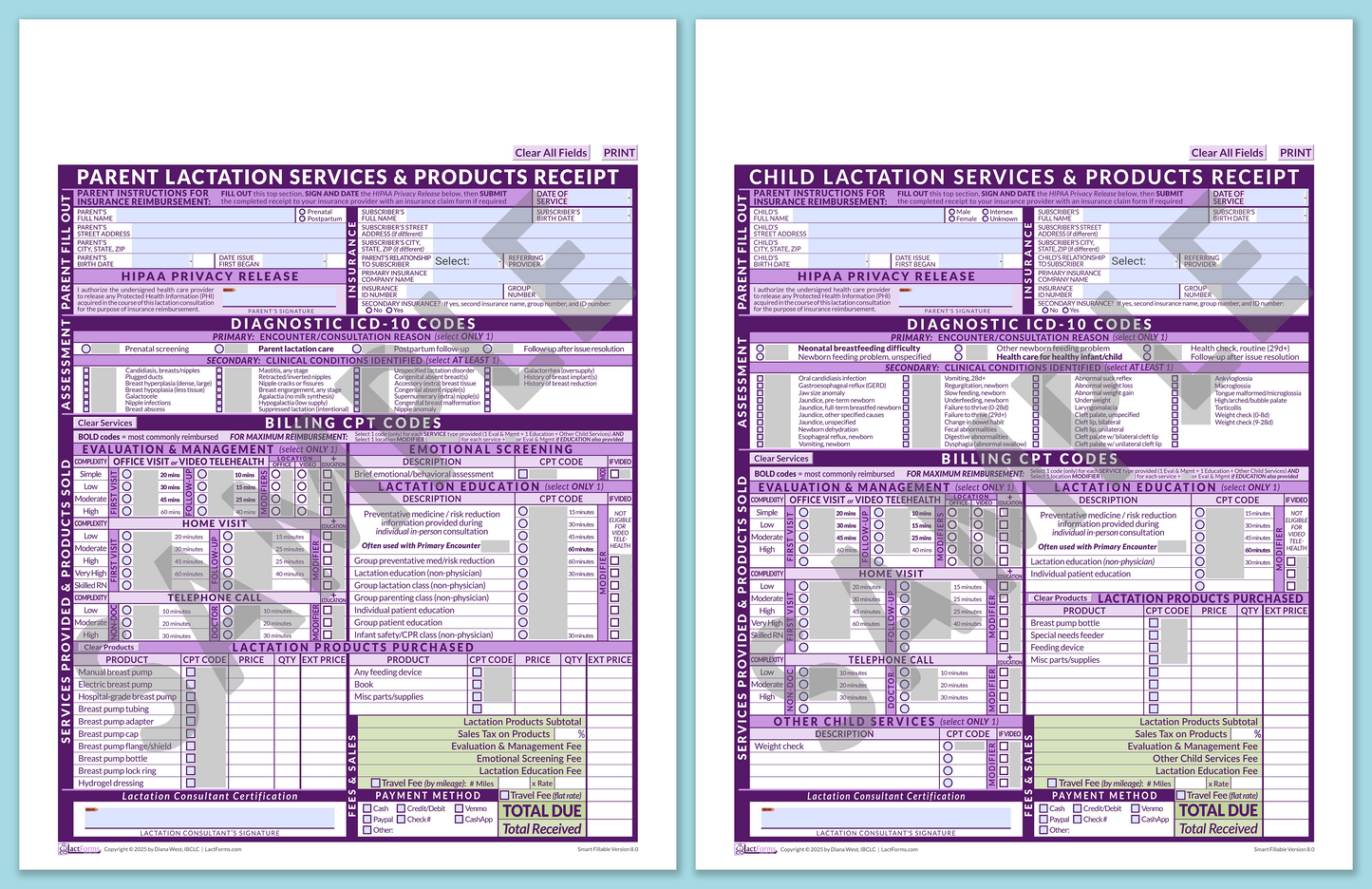 Superbills Package—SmartFillable, HeaderNone, Purple, V8.0