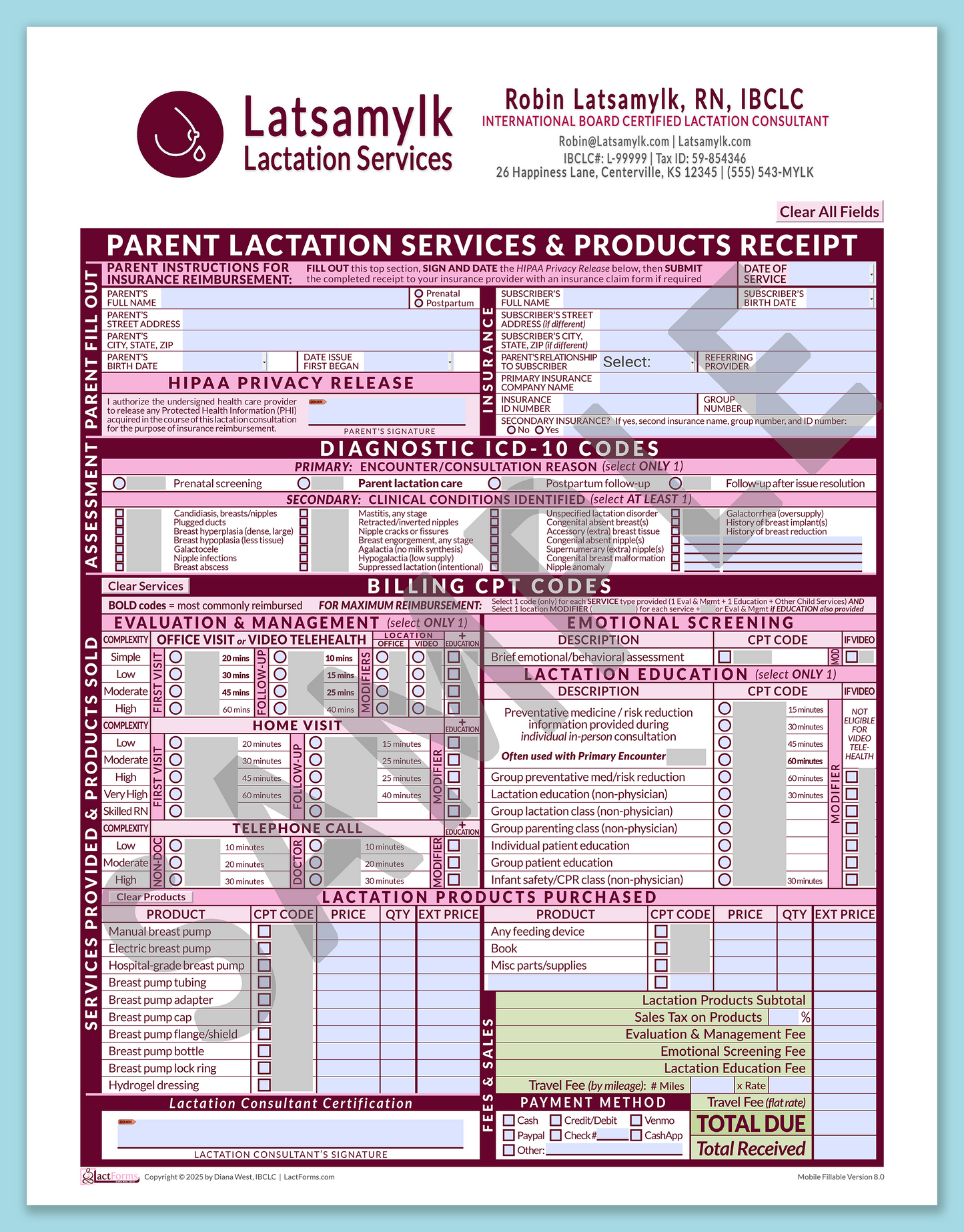 Parent Superbill—MobileFillable, HeaderBox after editing, Pink, V8.0