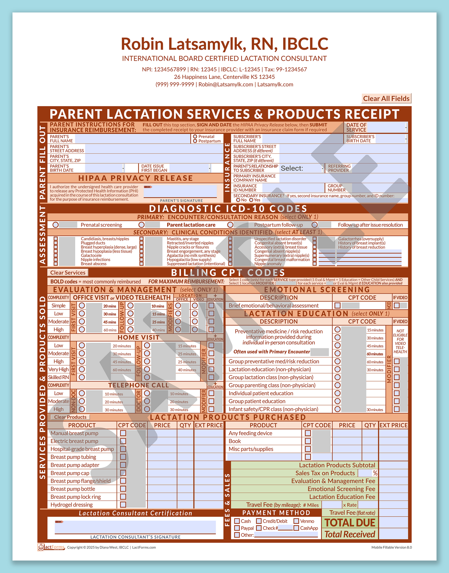 Parent Superbill—MobileFillable, HeaderCenter after editing, Orange, V8.0