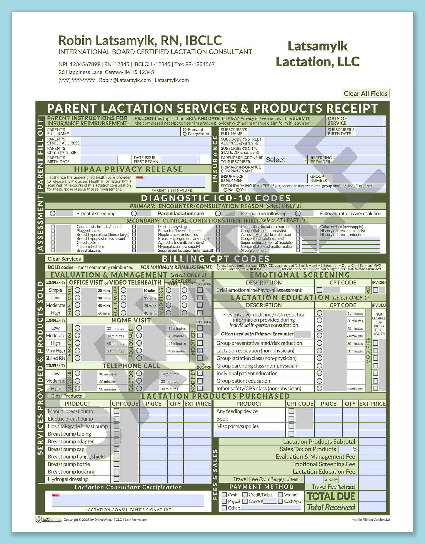 Parent Superbill—MobileFillable, HeaderCompany after editing, Green, V8.0