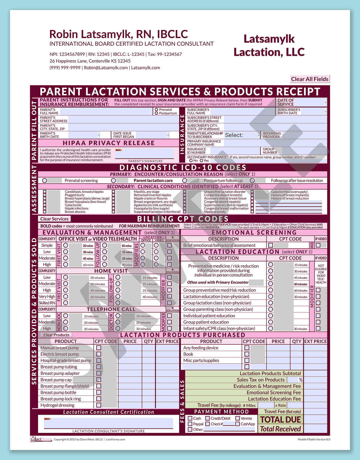 Parent Superbill—MobileFillable, HeaderCompany after editing, Pink, V8.0