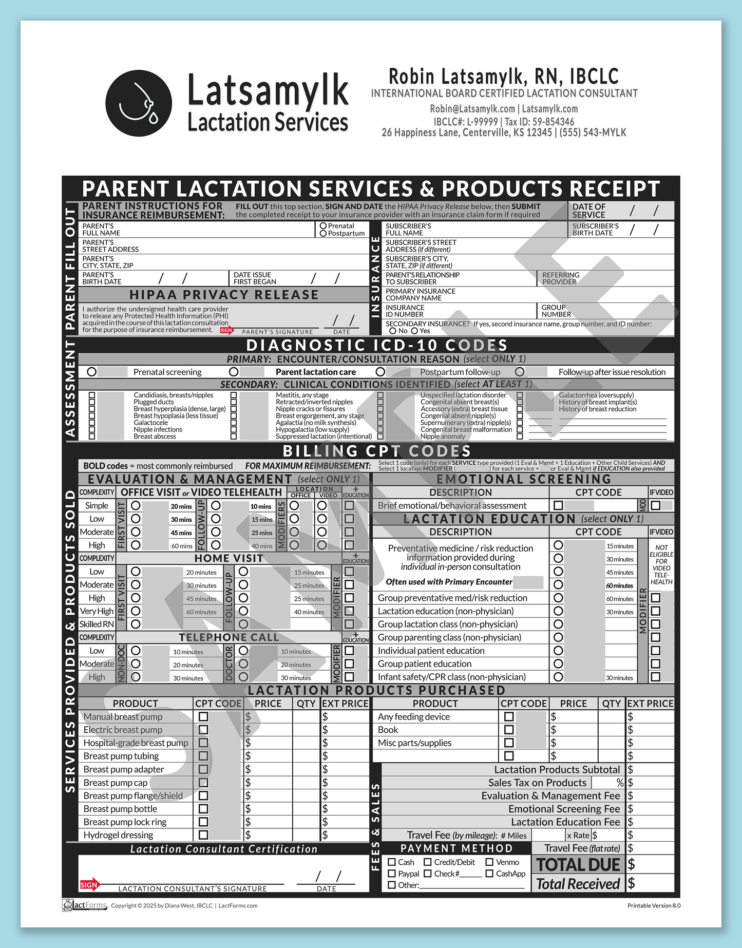 Parent Superbill—OfficePrintable, HeaderBox after editing, Grey, V8.0