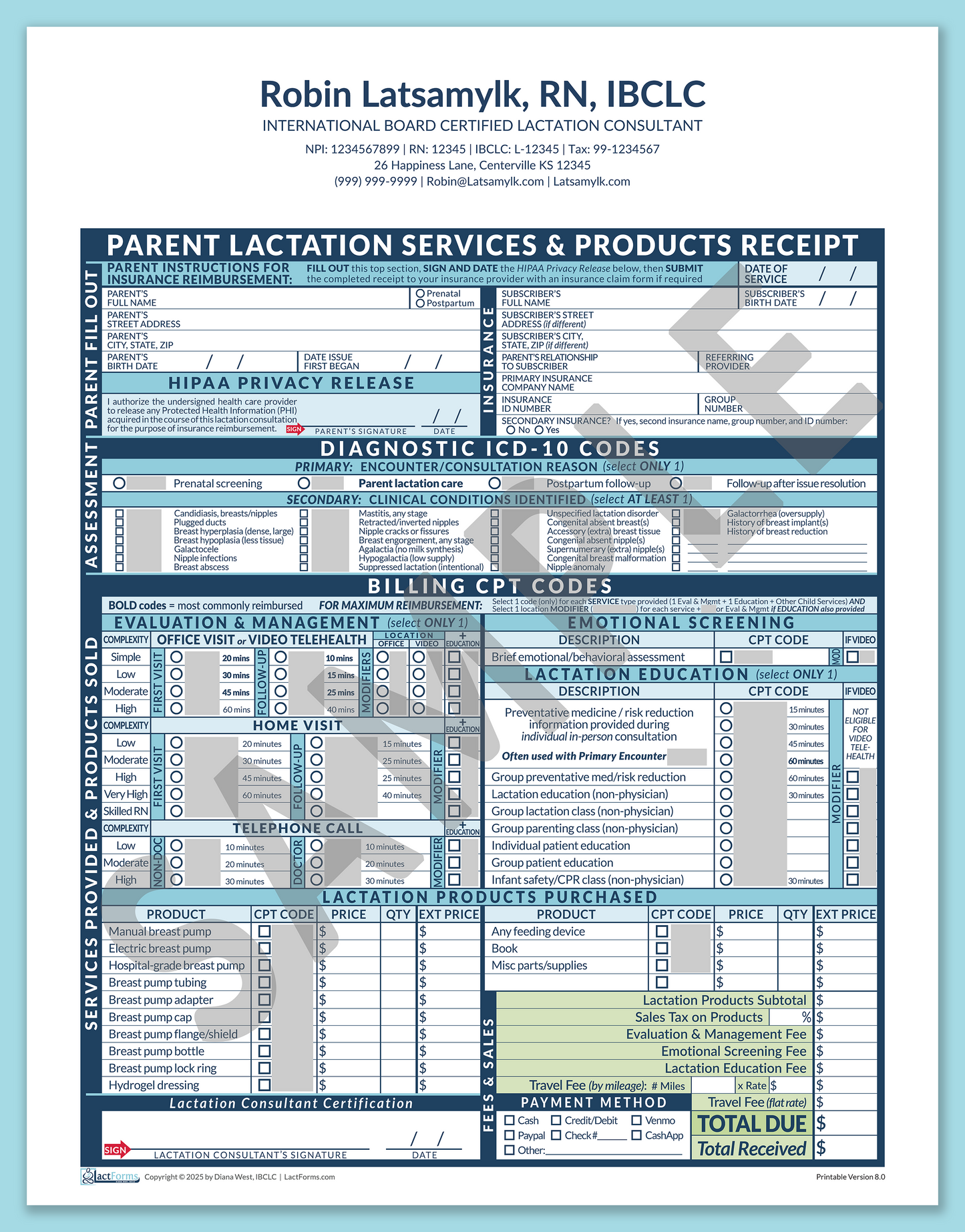 Parent Superbill—OfficePrintable, HeaderCenter after editing, Blue, V8.0