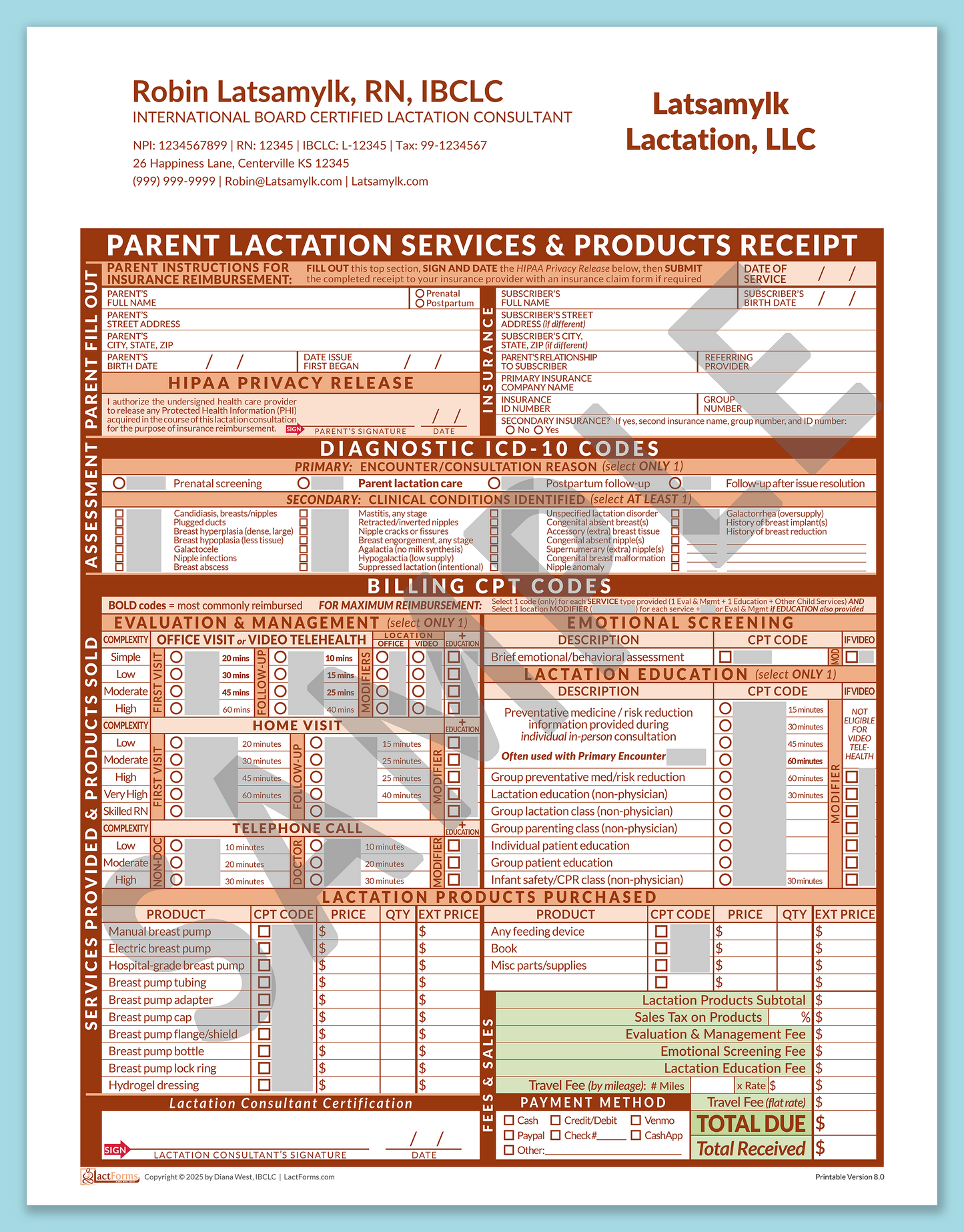 Parent Superbill—OfficePrintable, HeaderCompany after editing, Orange, V8.0