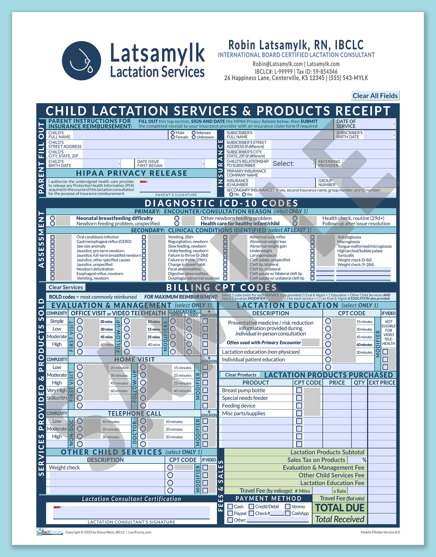 Child Superbill—MobileFillable, HeaderBox after editing, Blue, V8.0