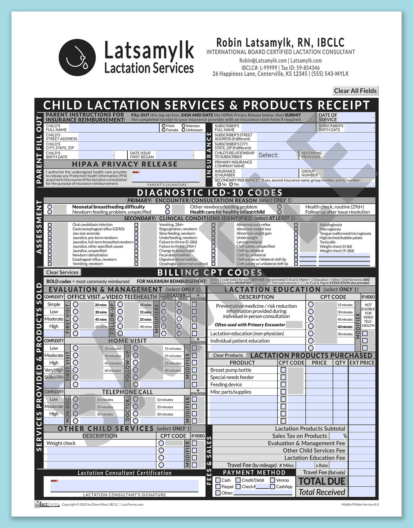 Child Superbill—MobileFillable, HeaderBox after editing, Grey, V8.0