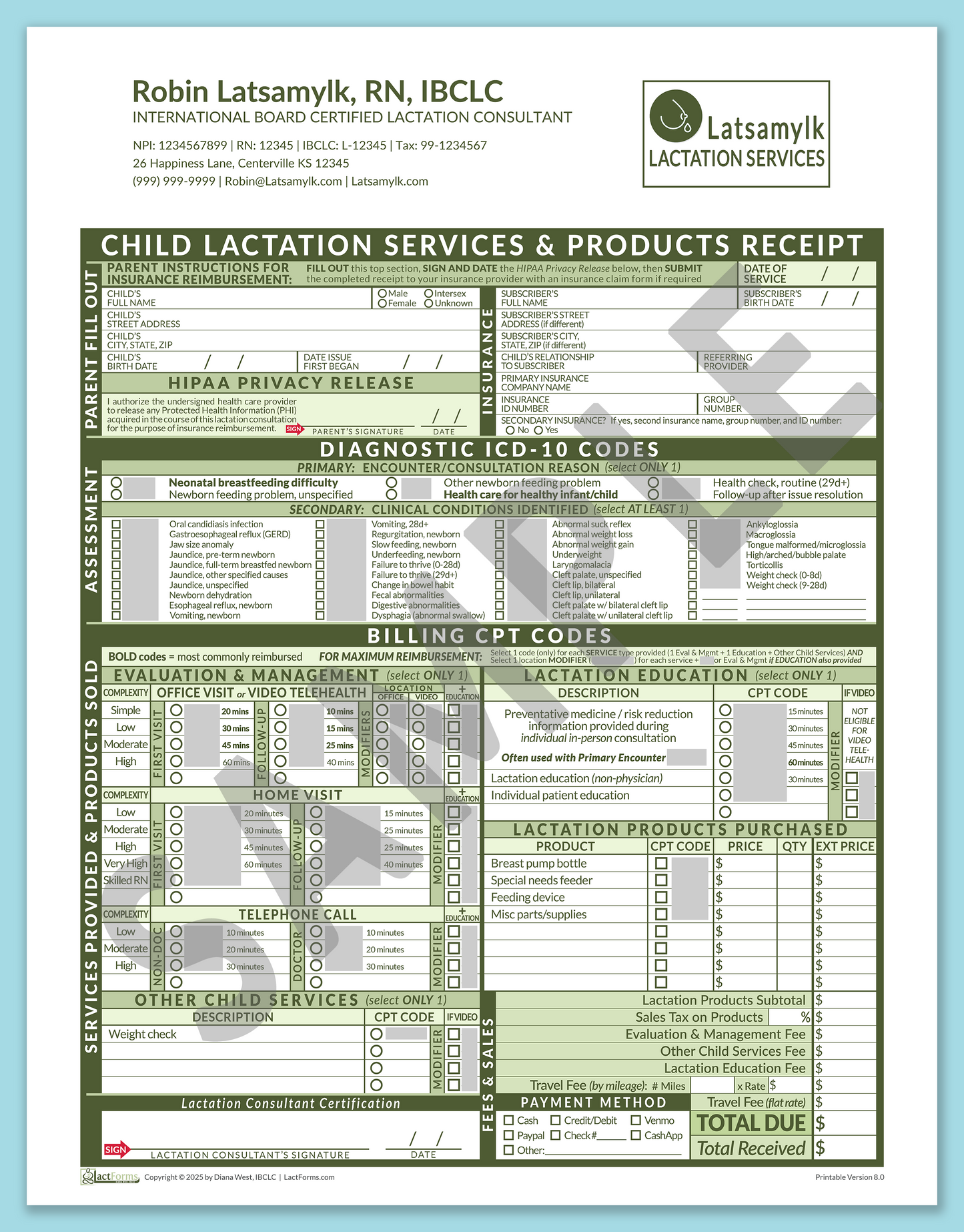 Child Superbill—OfficePrintable, HeaderLogo after editing, Green, V8.0