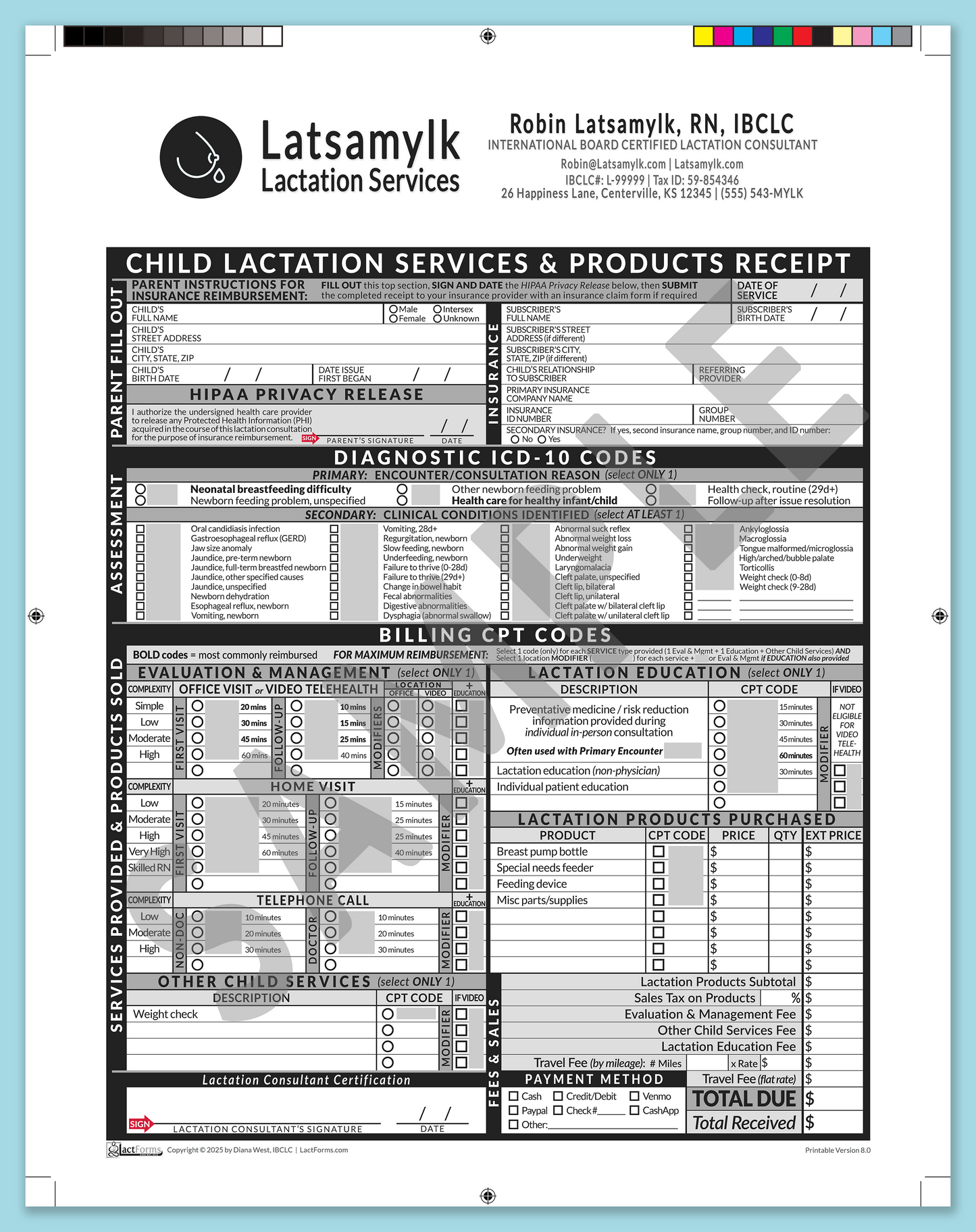 Child Superbill—ProPrintable, HeaderBox after editing, Grey, V8.0