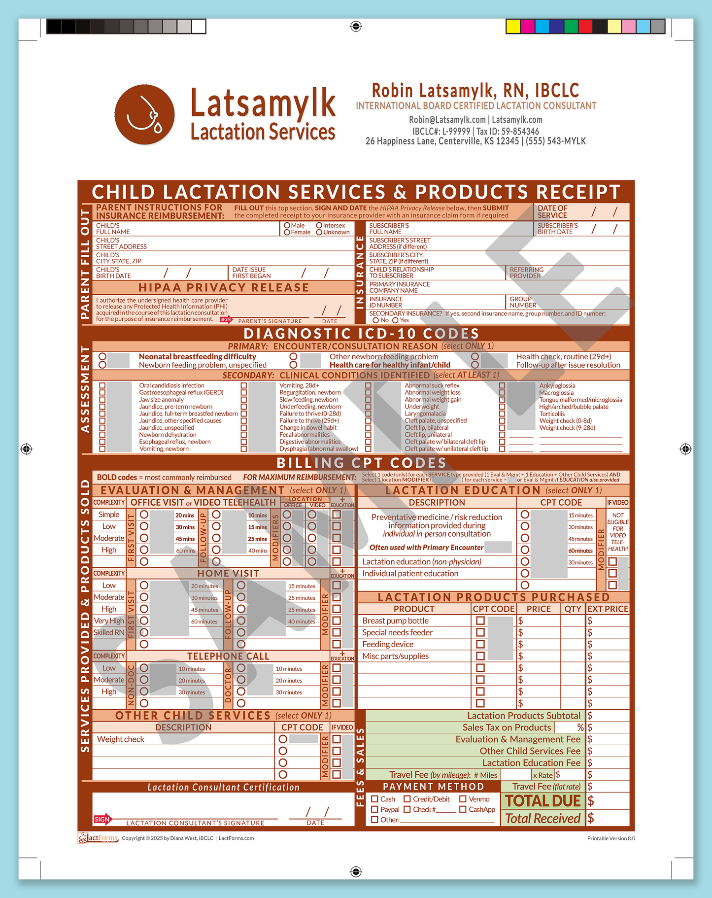 Child Superbill—ProPrintable, HeaderBox after editing, Orange, V8.0