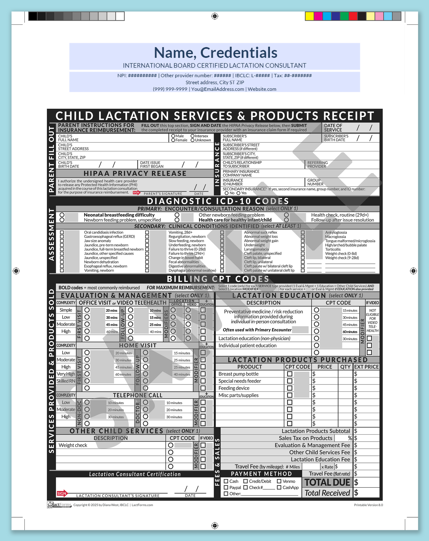 Child Superbill—ProPrintable, HeaderCenter before editing, Grey, V8.0