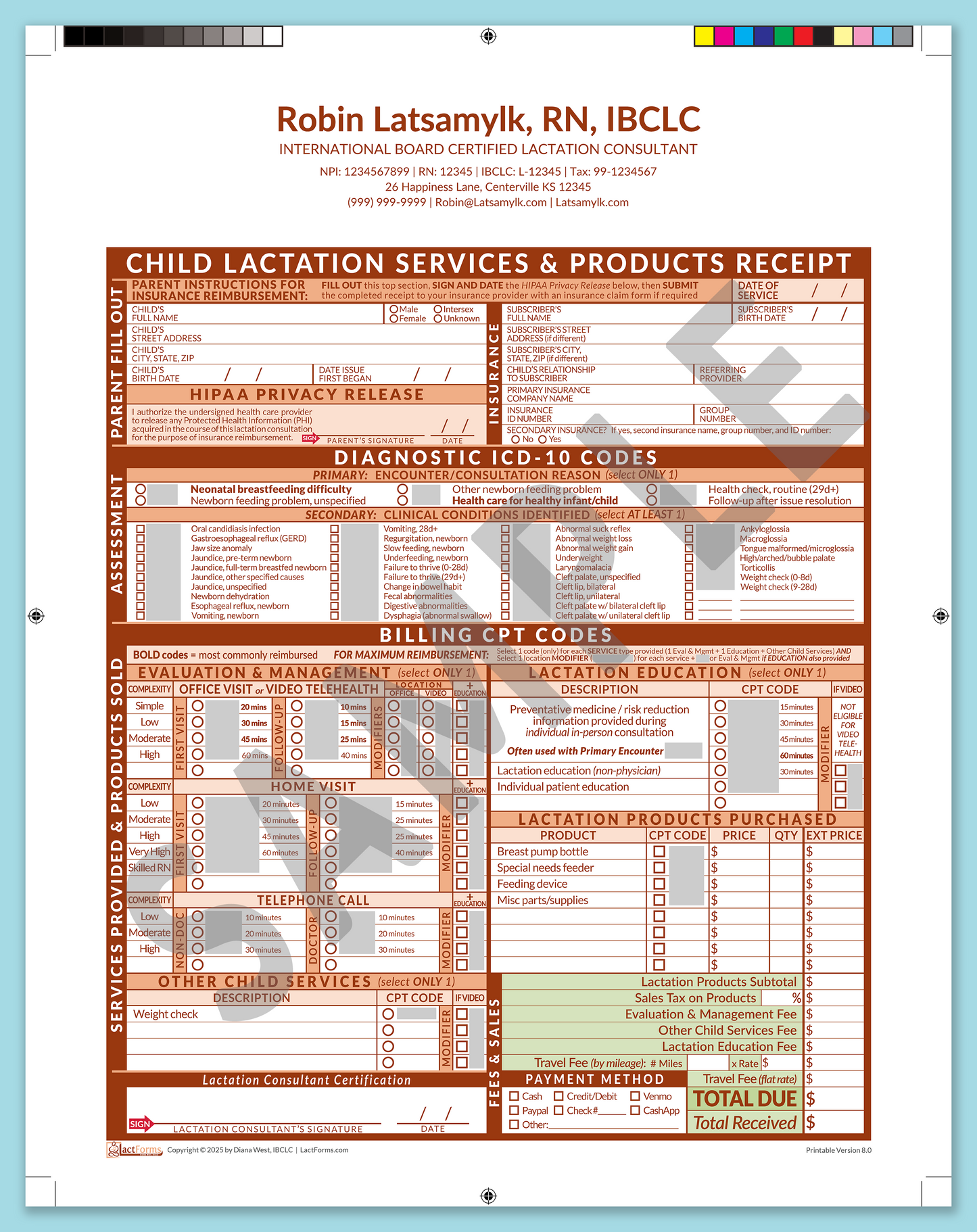 Child Superbill—ProPrintable, HeaderCenter after editing, Orange, V8.0