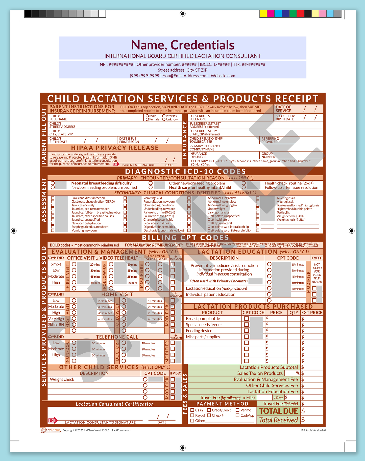 Child Superbill—ProPrintable, HeaderCenter before editing, Orange, V8.0