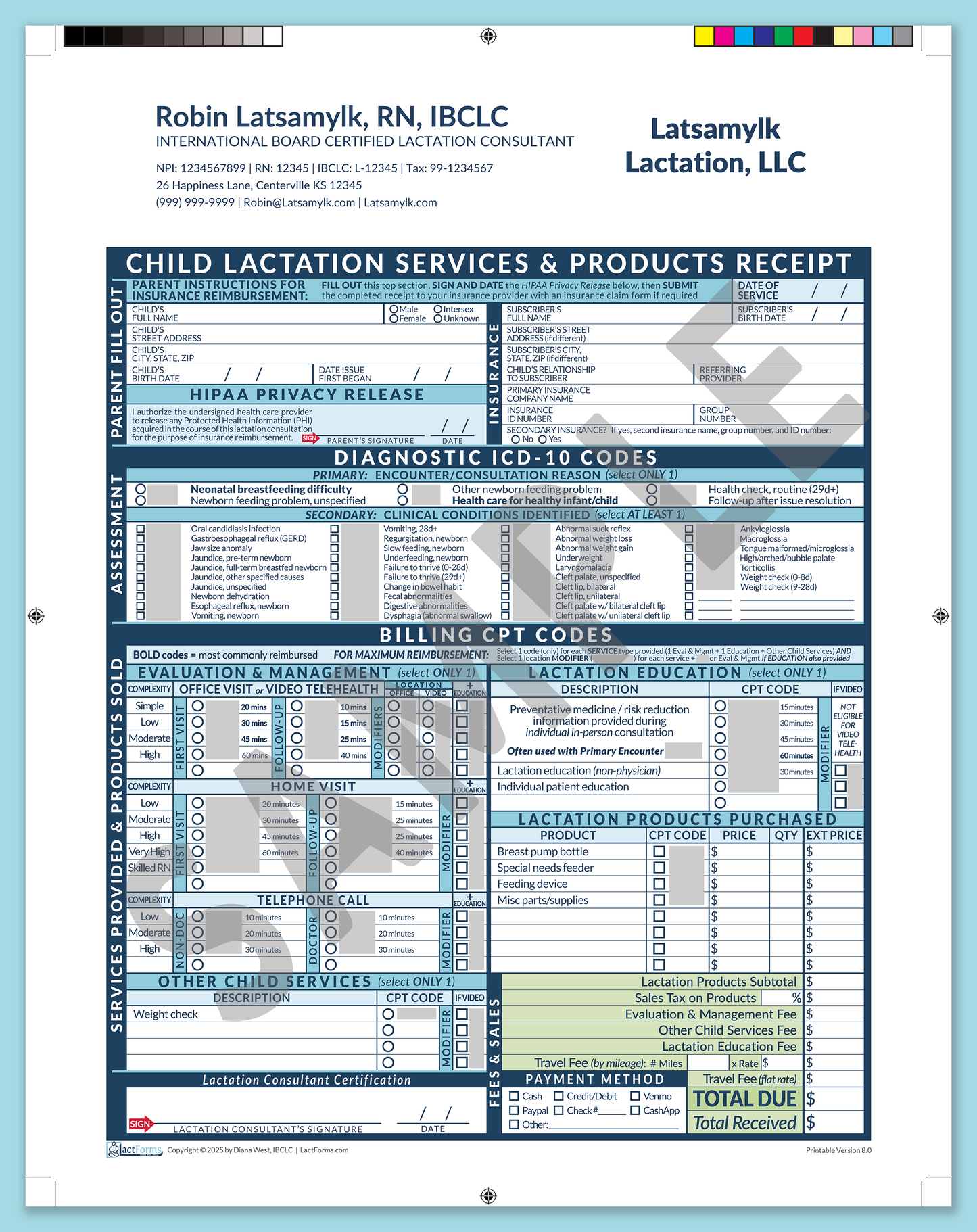 Child Superbill—ProPrintable, HeaderCompany after editing, Blue, V8.0
