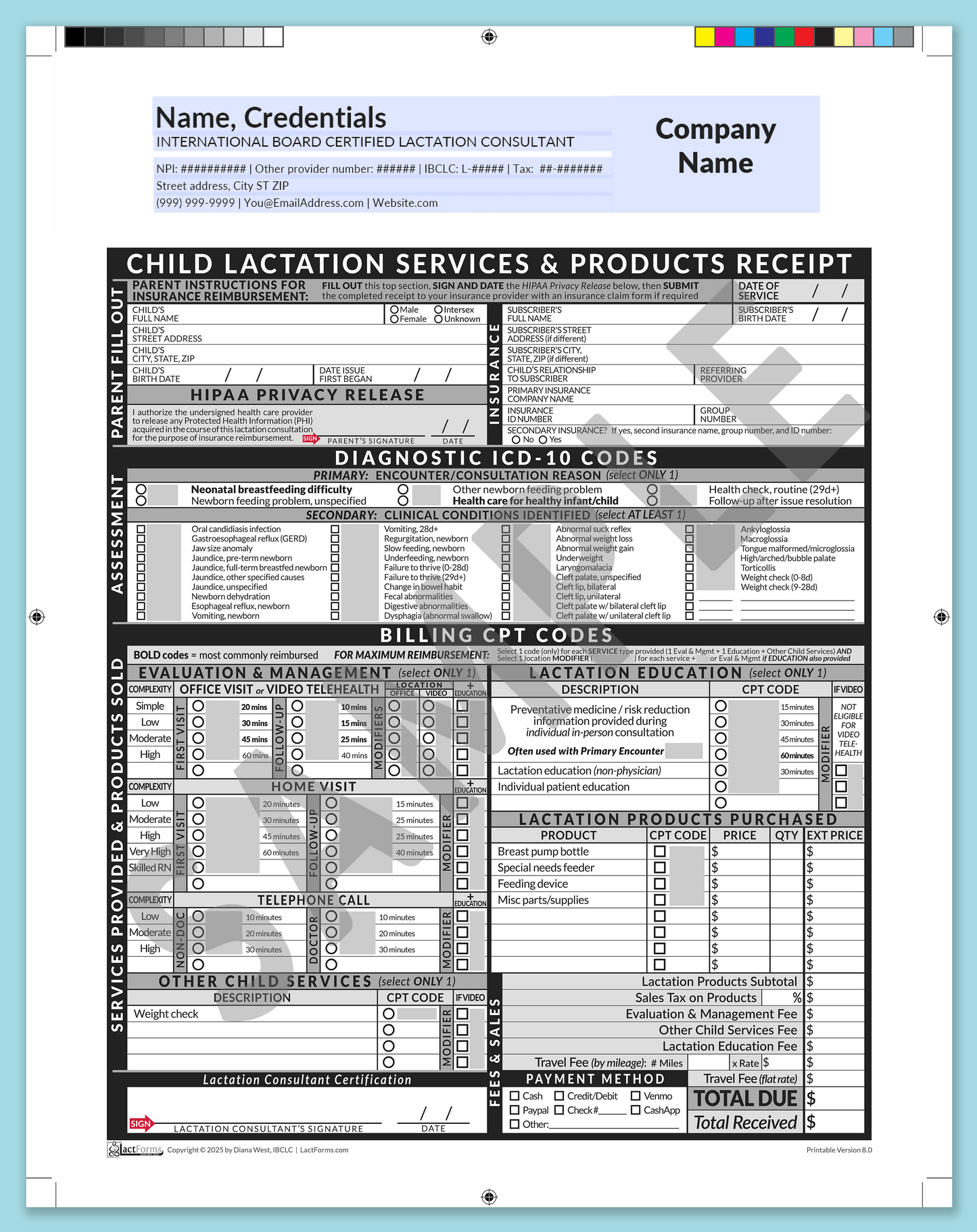 Child Superbill—ProPrintable, HeaderCompany before editing, Grey, V8.0