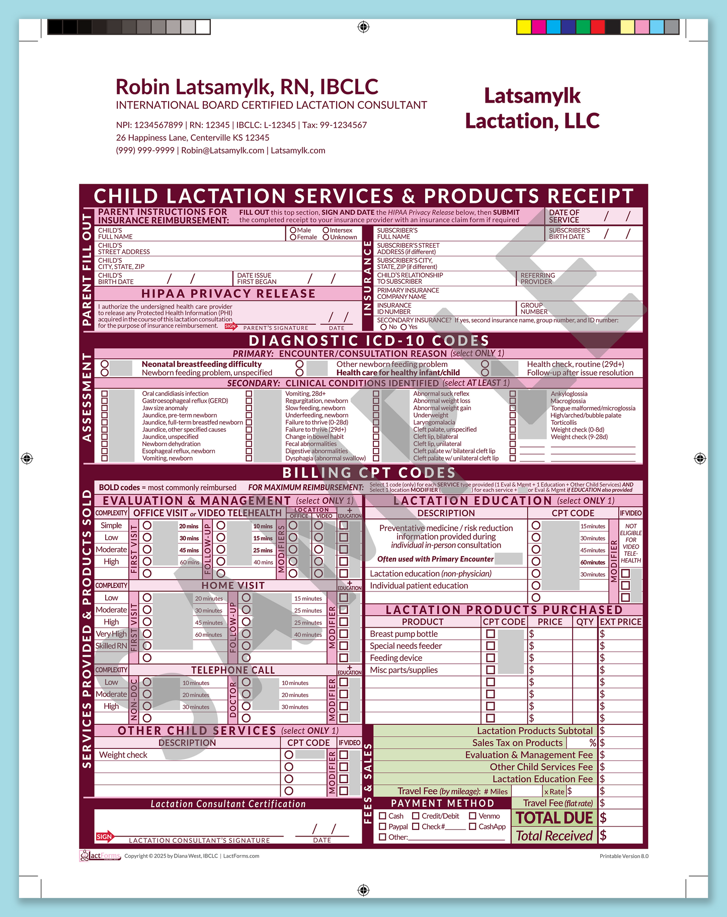 Child Superbill—ProPrintable, HeaderCompany after editing, Pink, V8.0
