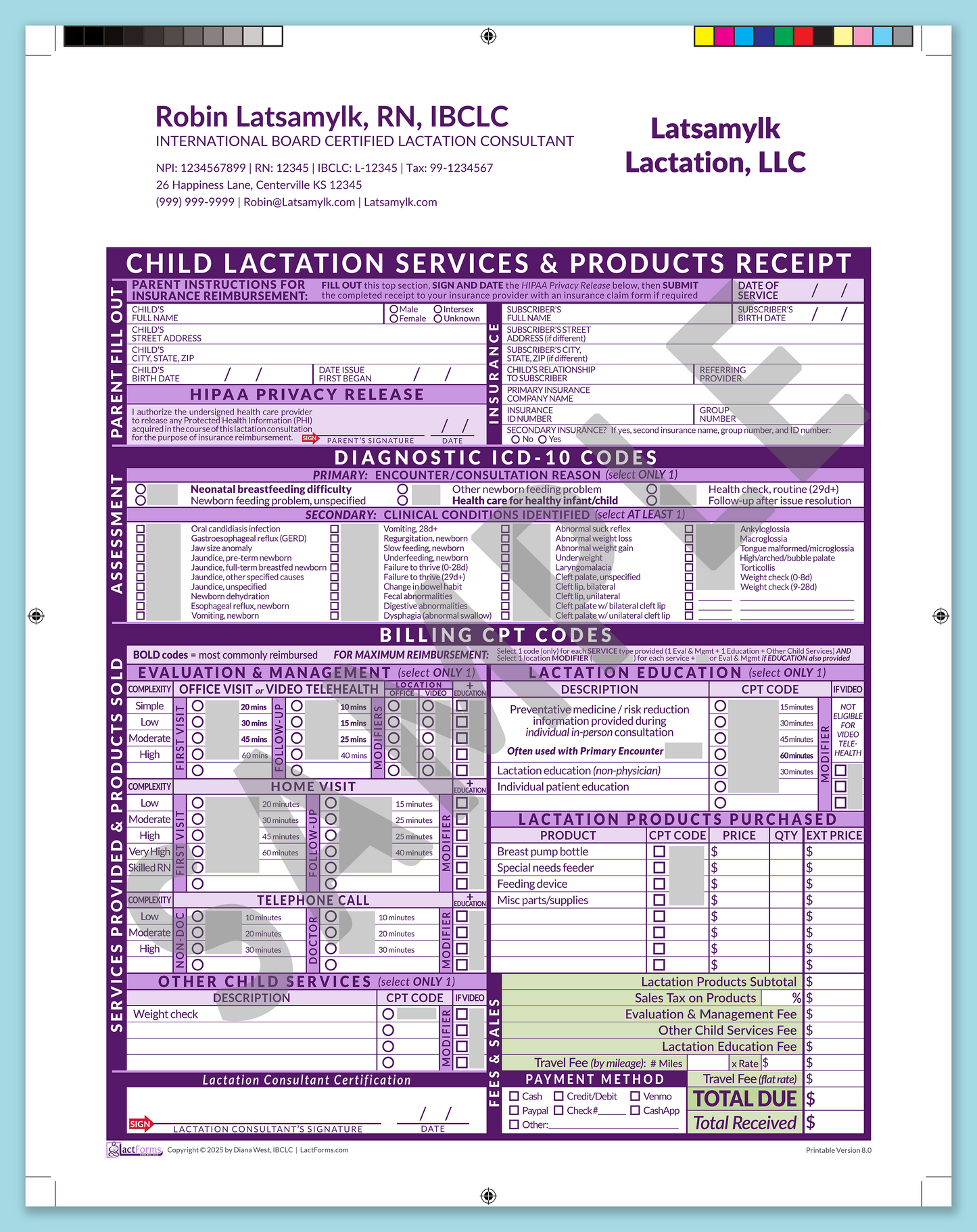 Child Superbill—ProPrintable, HeaderCompany after editing, Purple, V8.0