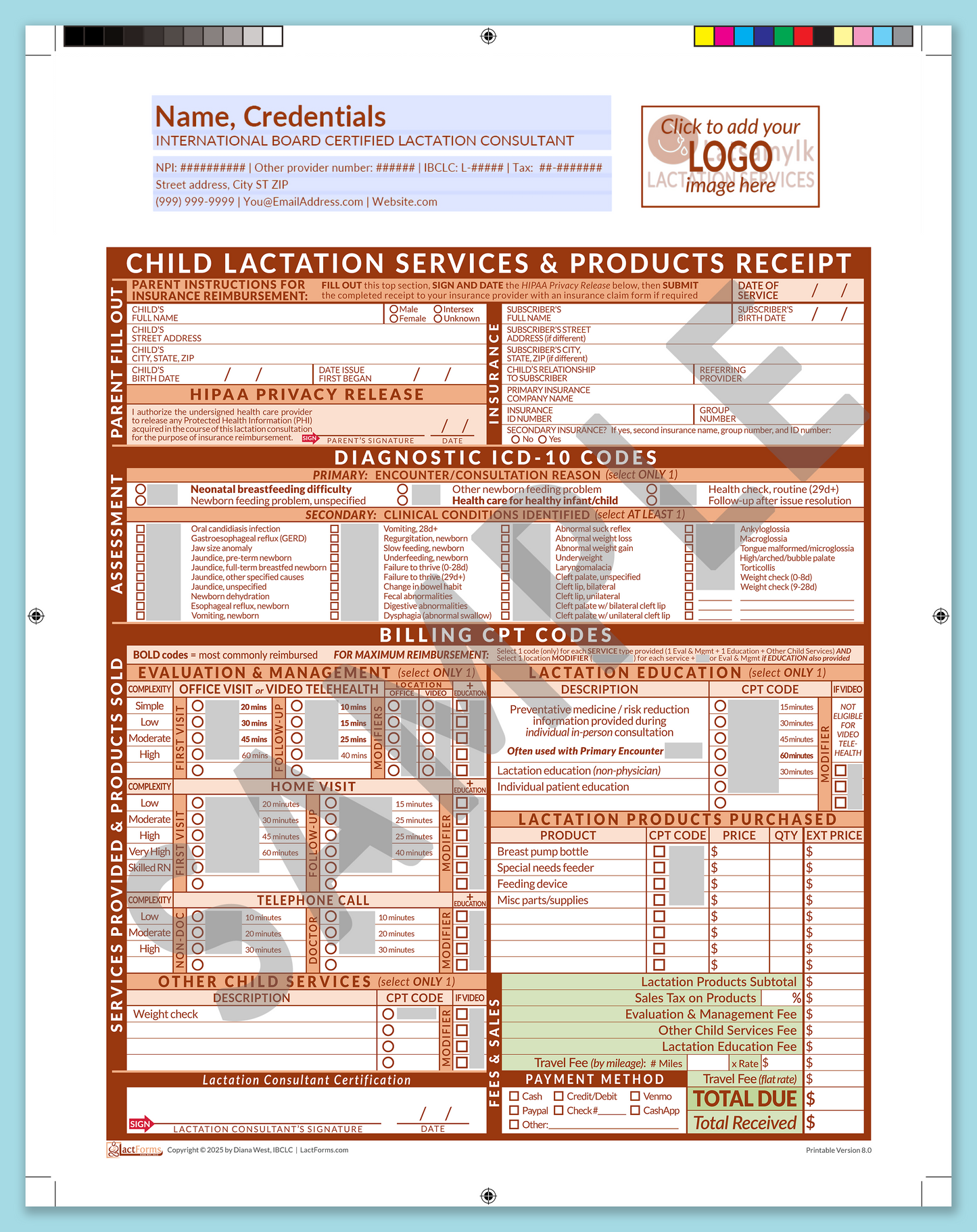 Child Superbill—ProPrintable, HeaderLogo before editing, Orange, V8.0