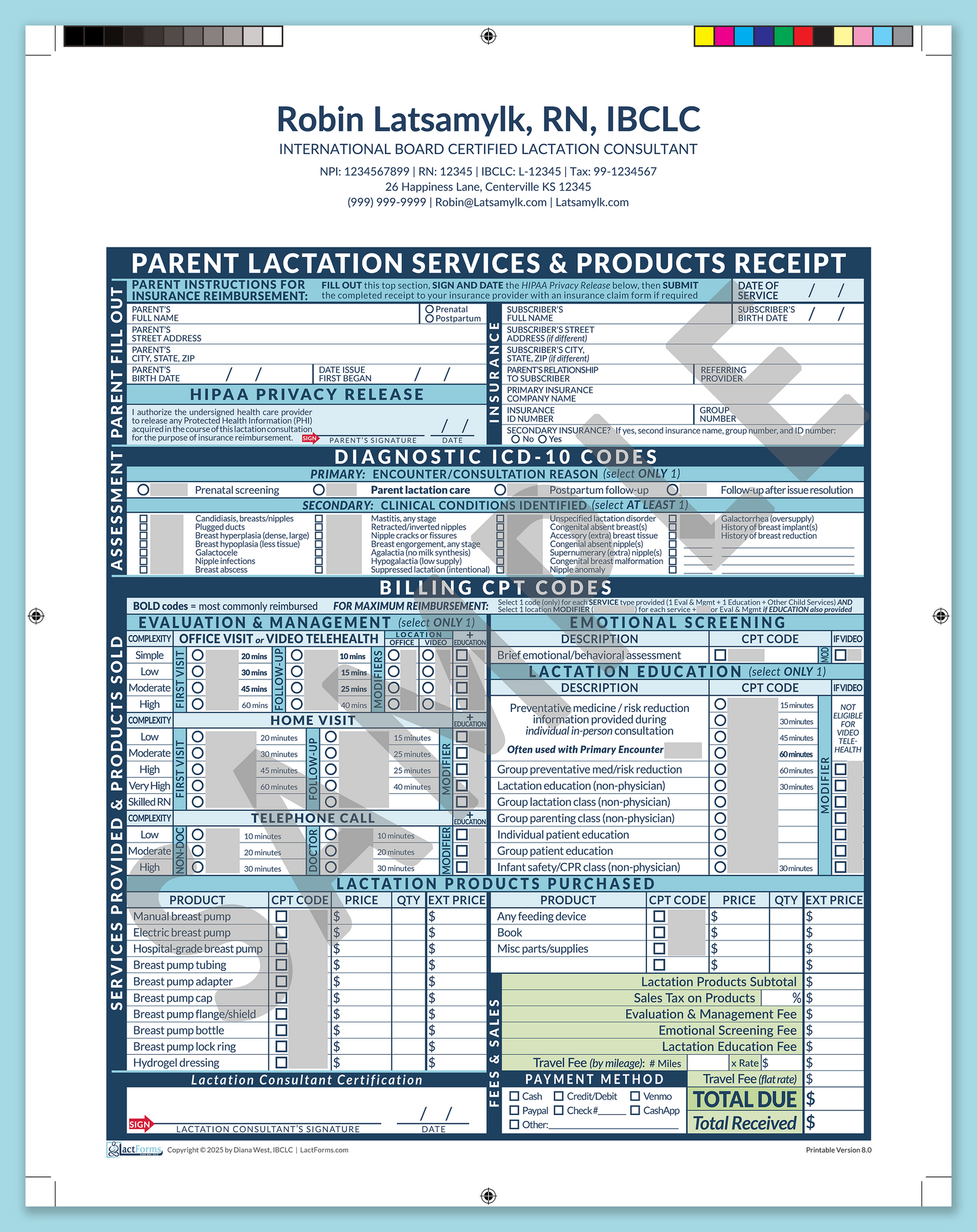 Parent Superbill—ProPrintable, HeaderCenter after editing, Blue, V8.0
