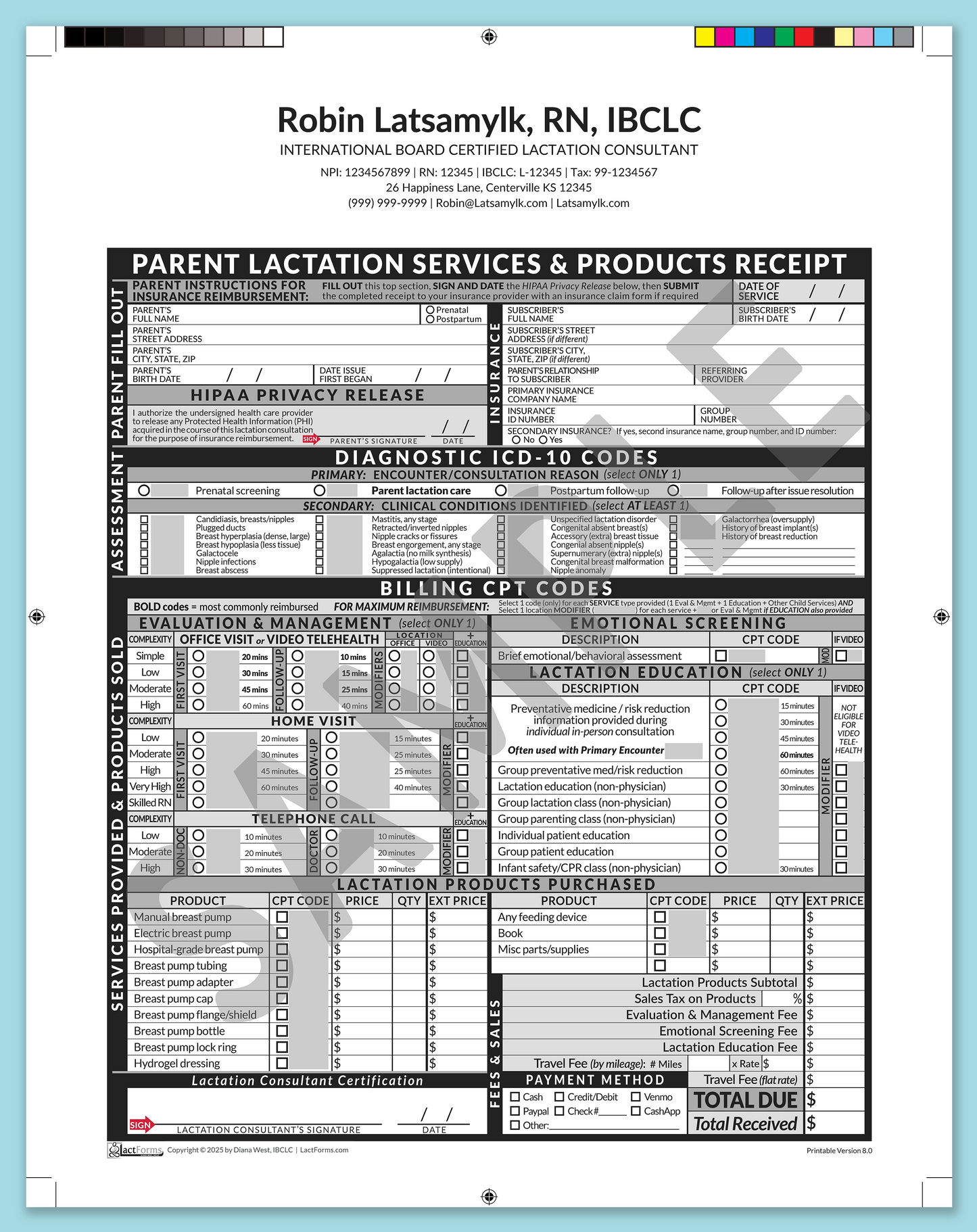 Parent Superbill—ProPrintable, HeaderCenter after editing, Grey, V8.0