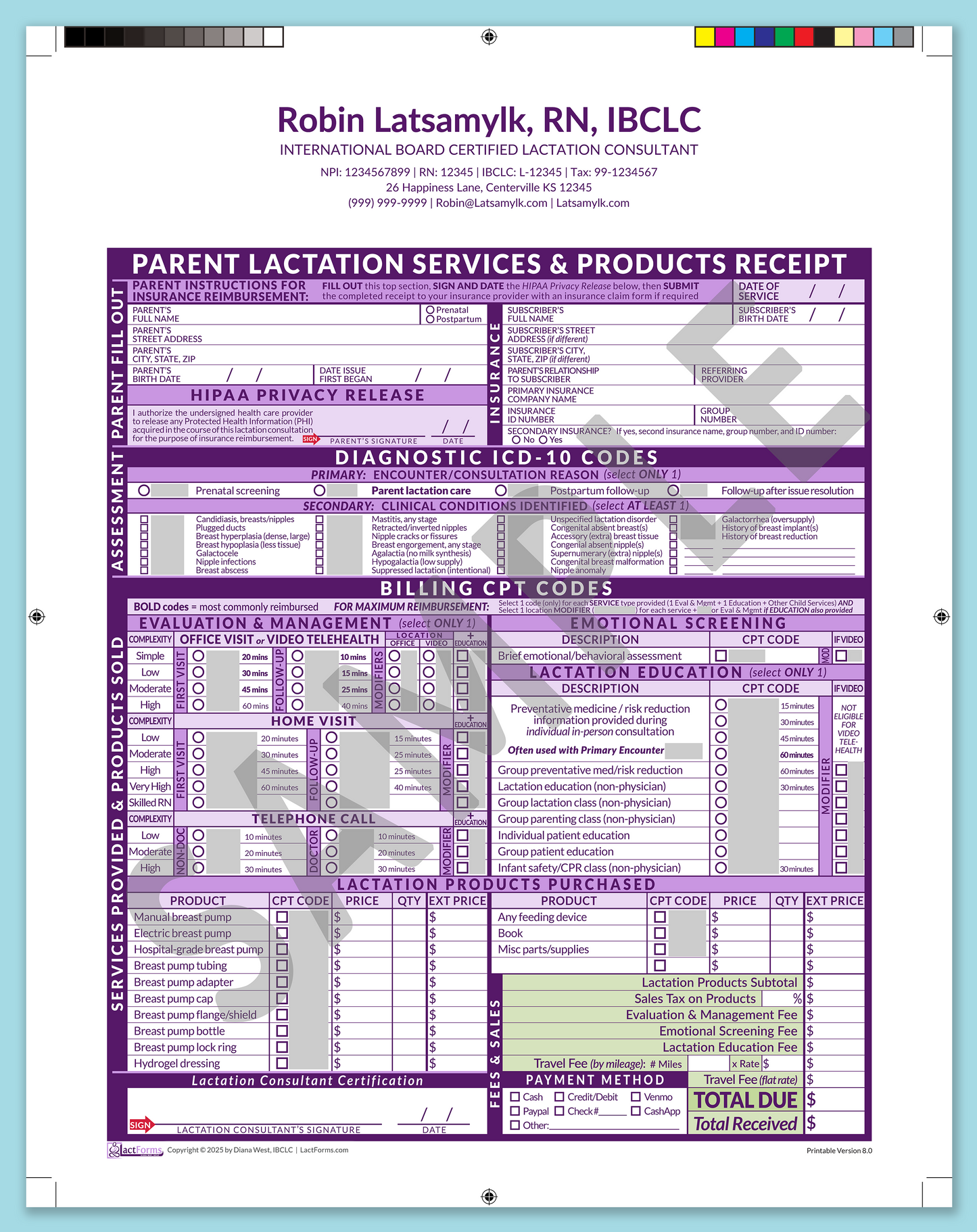 Parent Superbill—ProPrintable, HeaderCenter after editing, Purple, V8.0