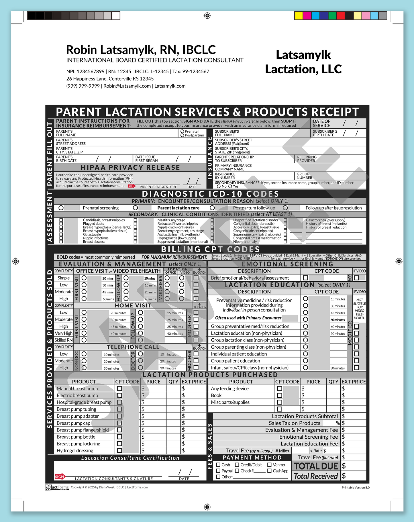 Parent Superbill—ProPrintable, HeaderCompany after editing, Grey, V8.0