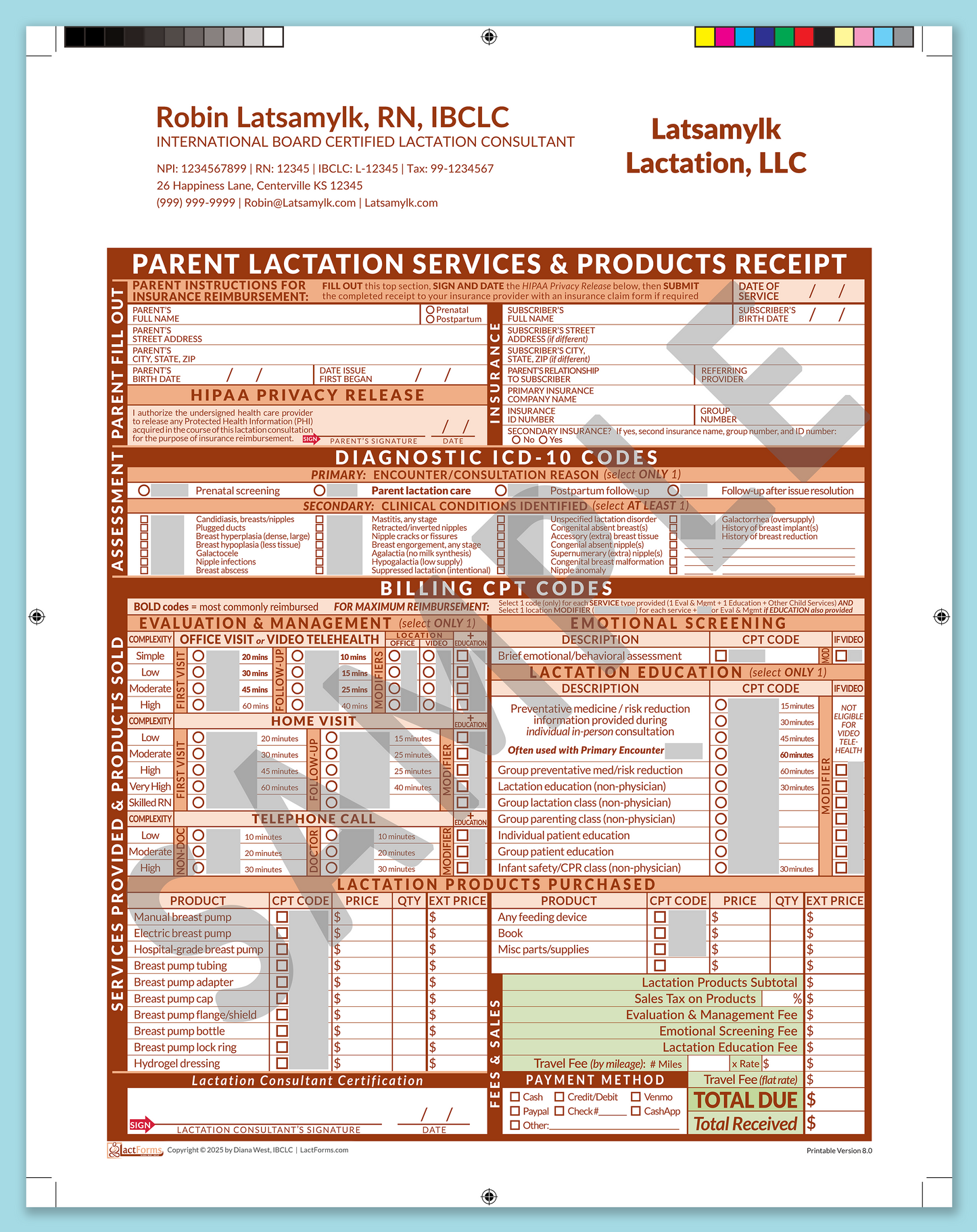 Parent Superbill—ProPrintable, HeaderCompany after editing, Orange, V8.0