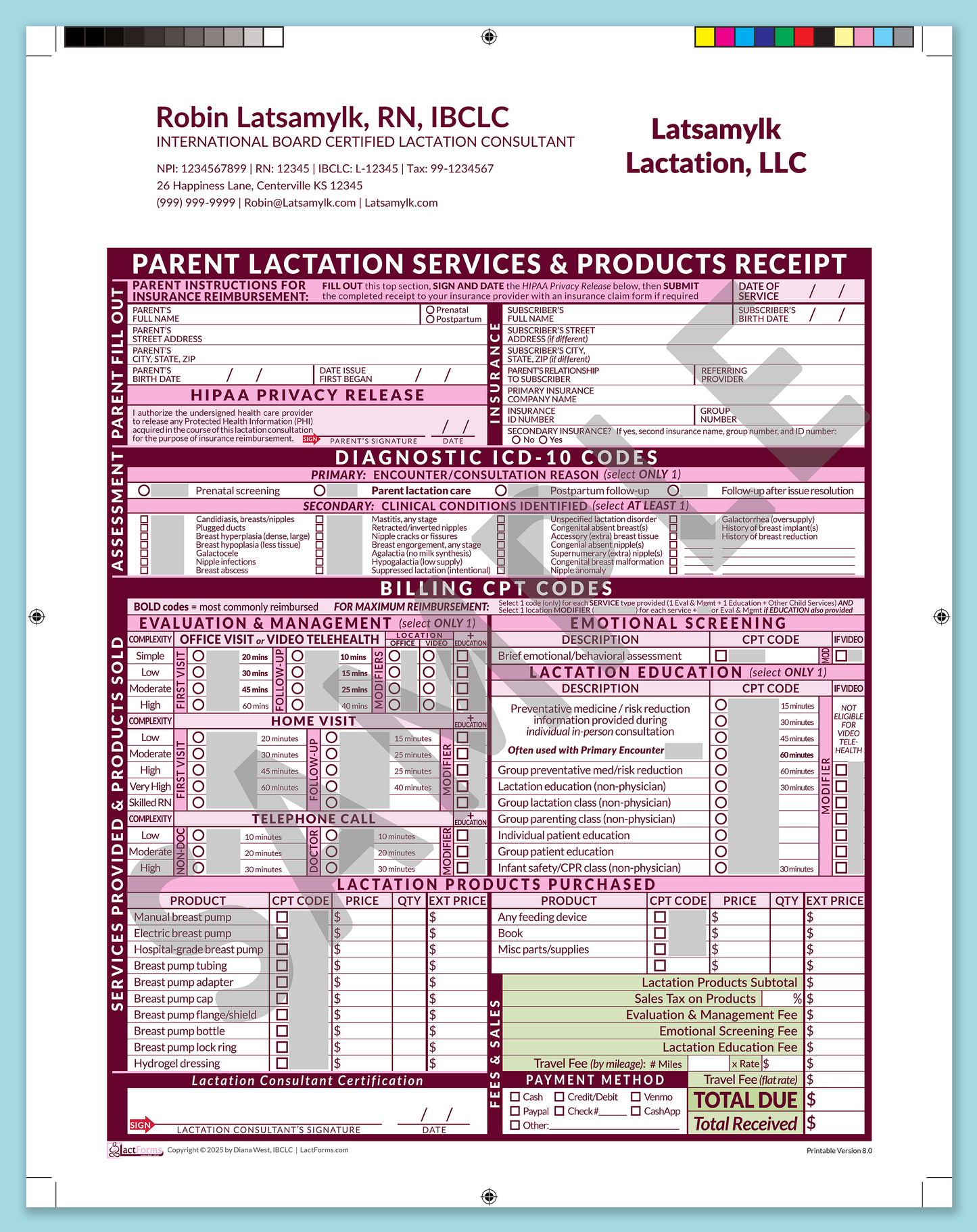 Parent Superbill—ProPrintable, HeaderCompany after editing, Pink, V8.0