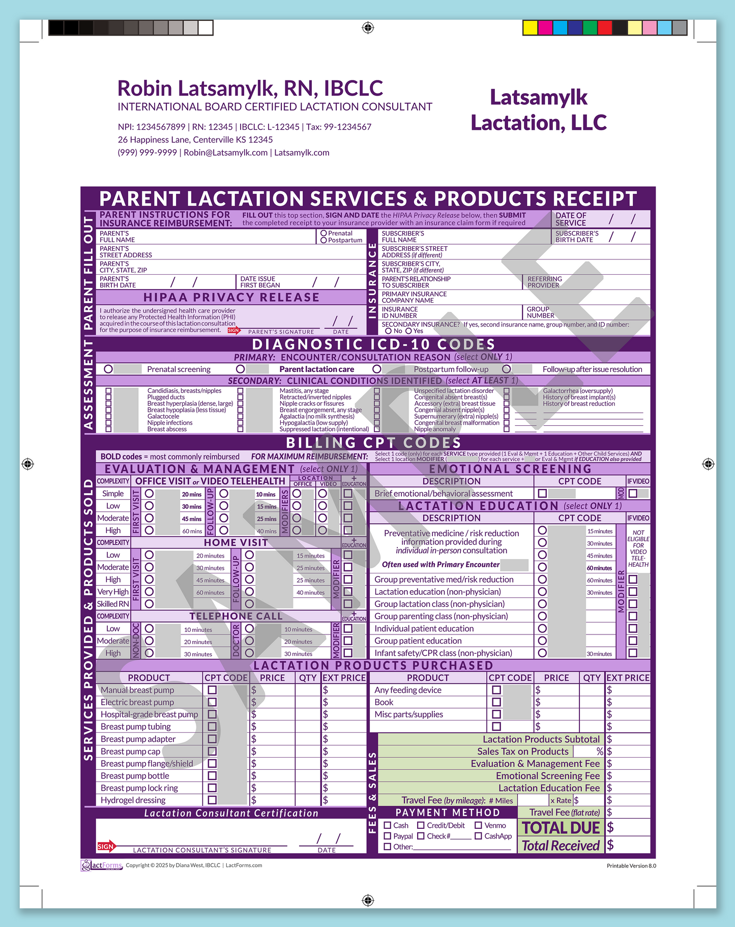 Parent Superbill—ProPrintable, HeaderCompany after editing, Purple, V8.0