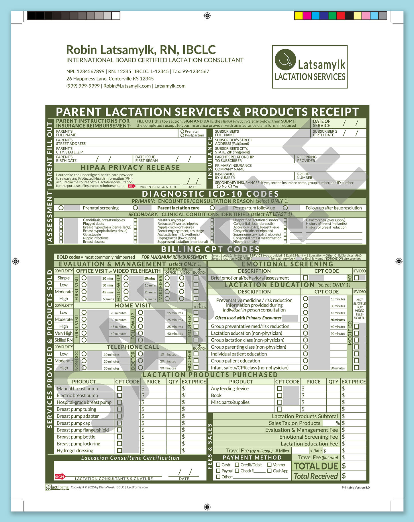 Parent Superbill—ProPrintable, HeaderLogo after editing, Green, V8.0