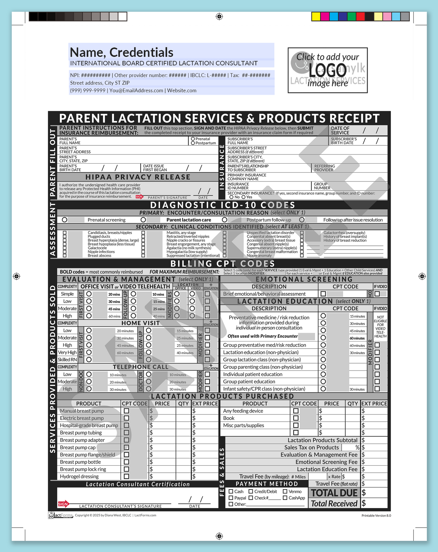 Parent Superbill—ProPrintable, HeaderLogo before editing, Grey, V8.0