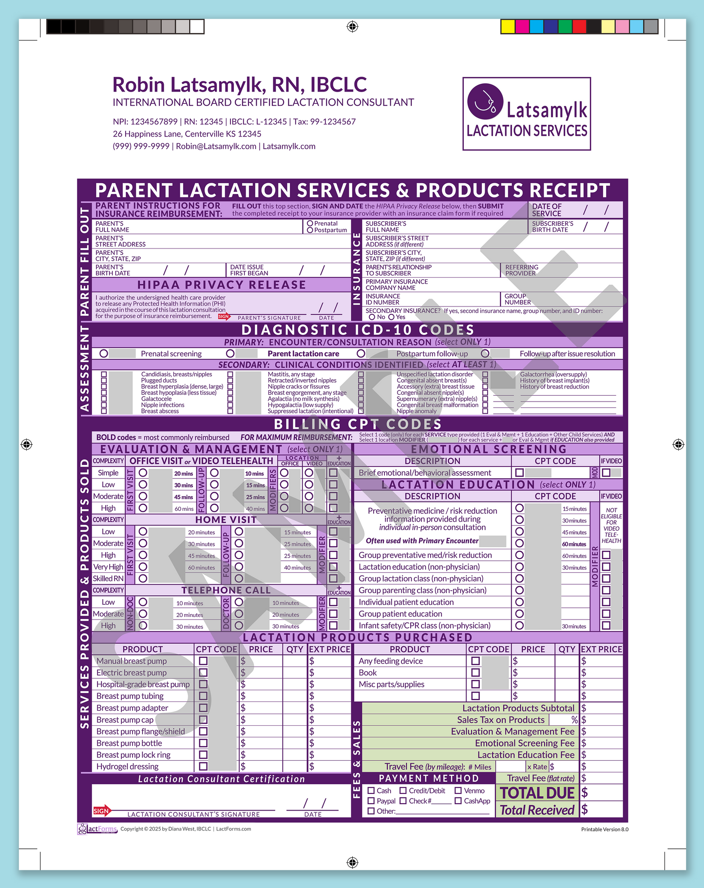 Parent Superbill—ProPrintable, HeaderLogo after editing, Purple, V8.0
