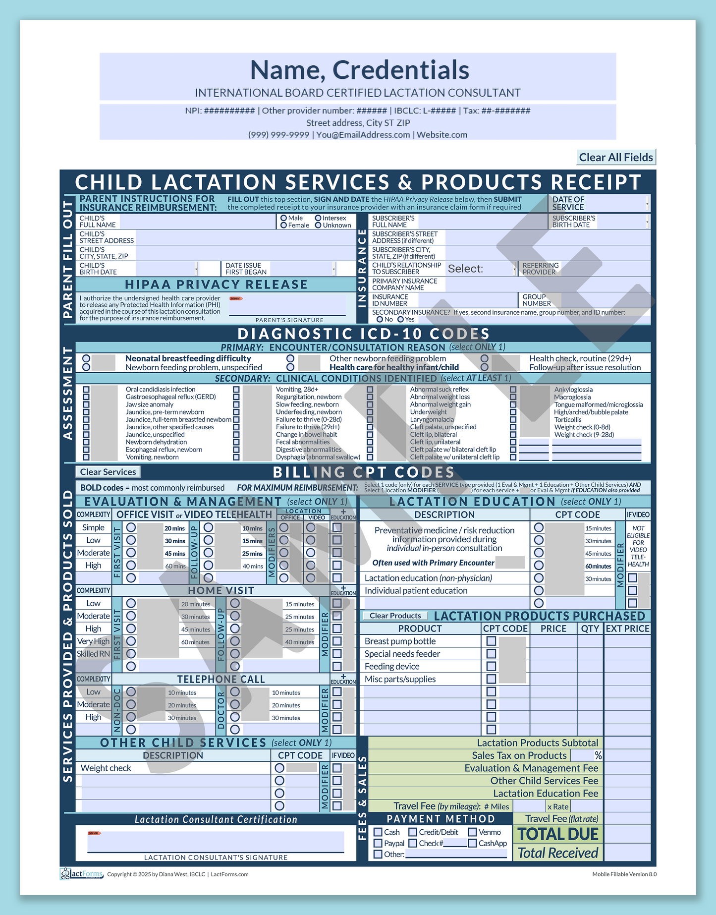Child Superbill—MobileFillable, HeaderCenter before editing, Blue, V8.0
