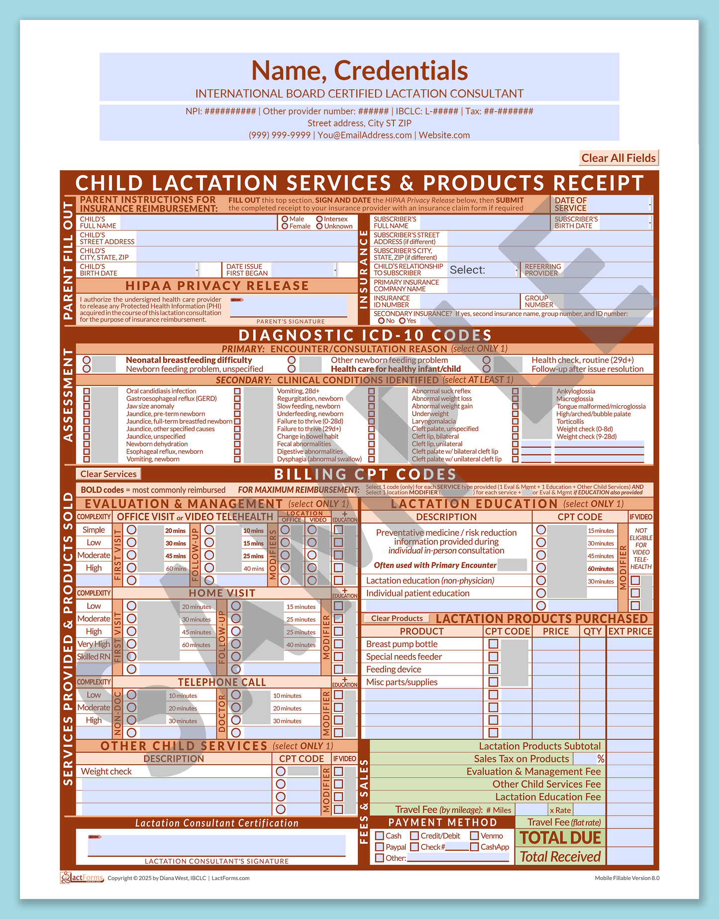 Child Superbill—MobileFillable, HeaderCenter before editing, Orange, V8.0