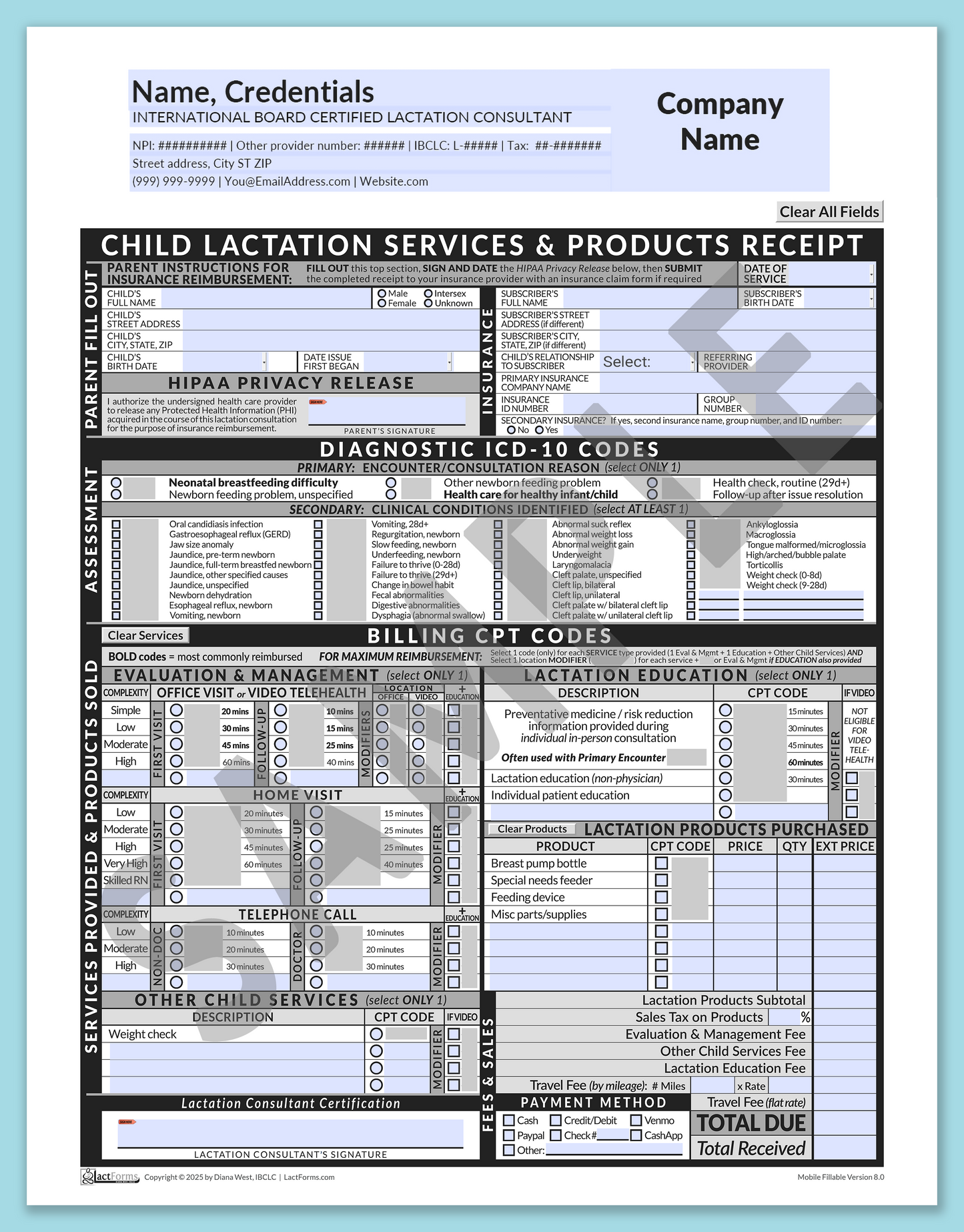 Child Superbill—MobileFillable, HeaderCompany before editing, Grey, V8.0