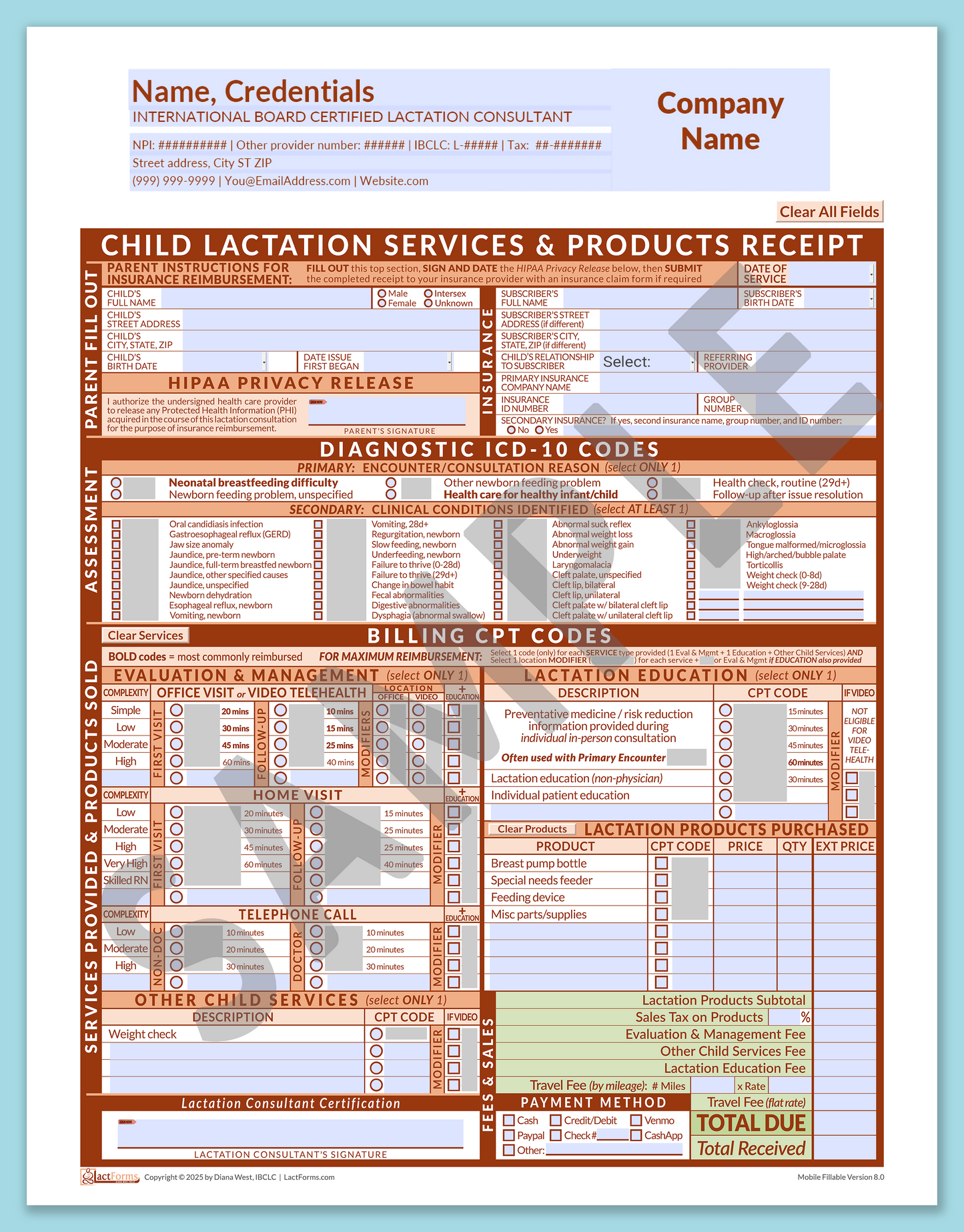 Child Superbill—MobileFillable, HeaderCompany before editing, Orange, V8.0