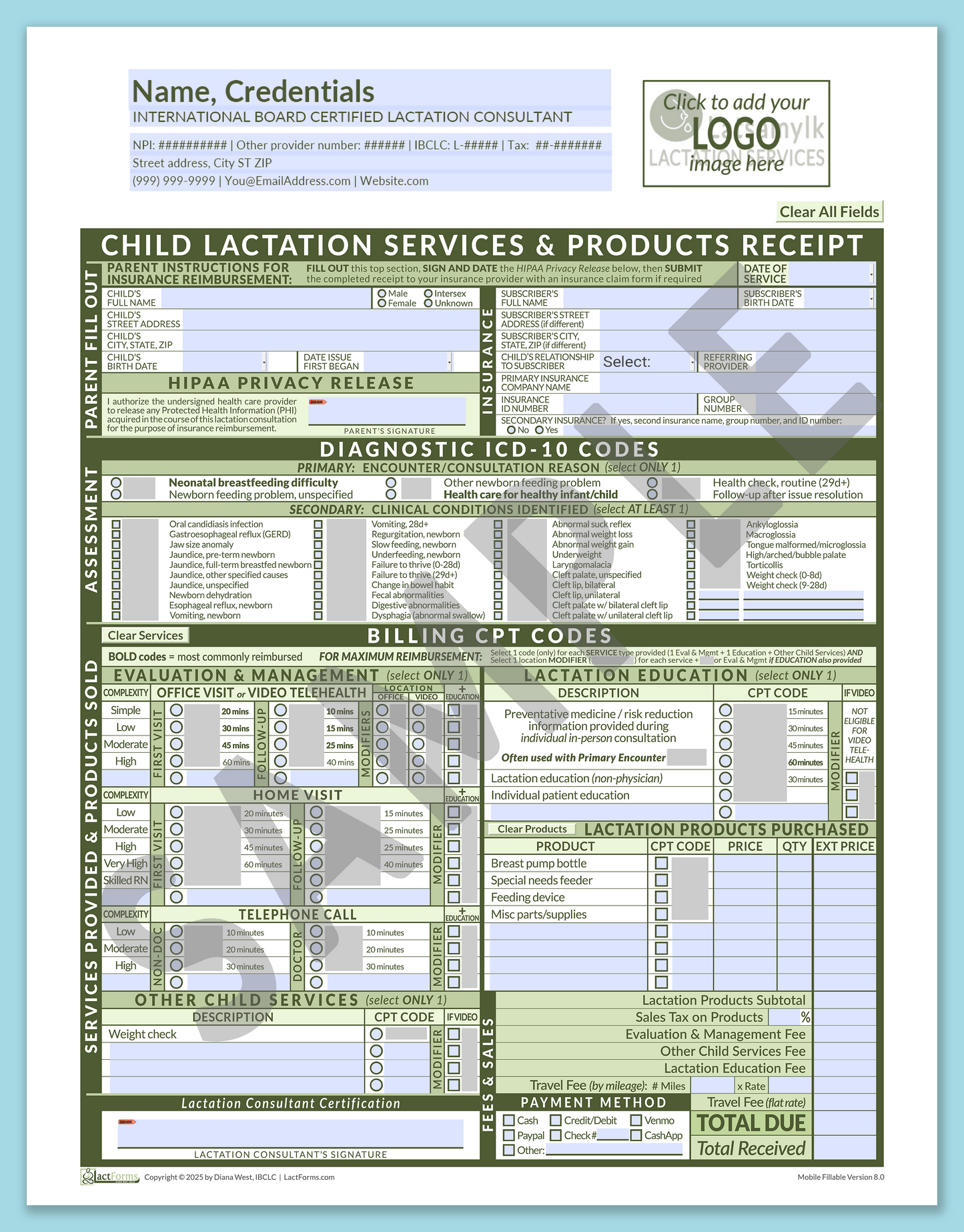Child Superbill—MobileFillable, HeaderLogo before editing, Green, V8.0