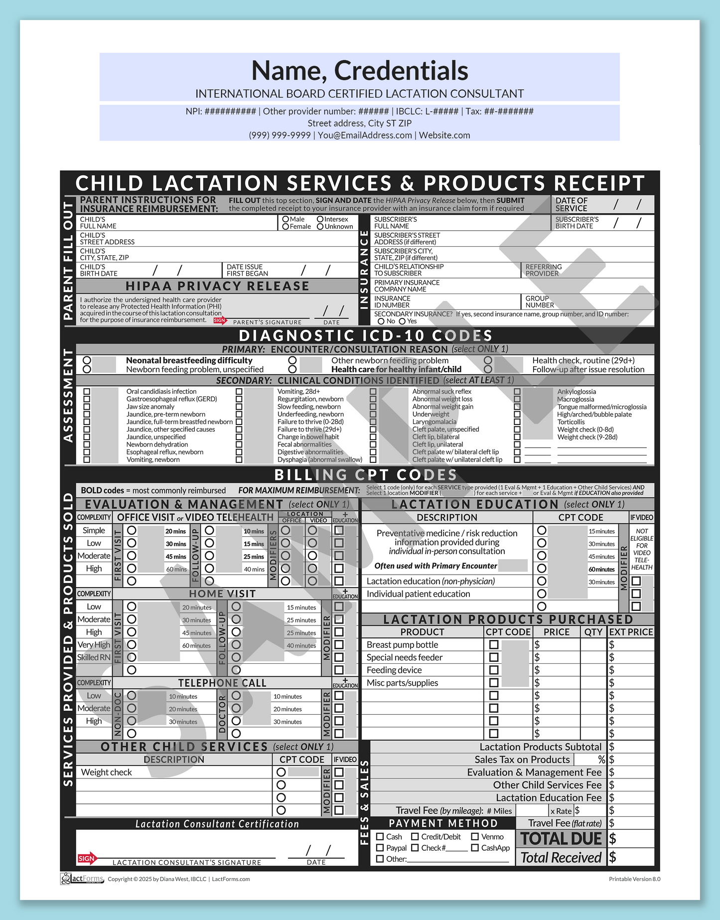 Child Superbill—OfficePrintable, HeaderCenter before editing, Grey, V8.0