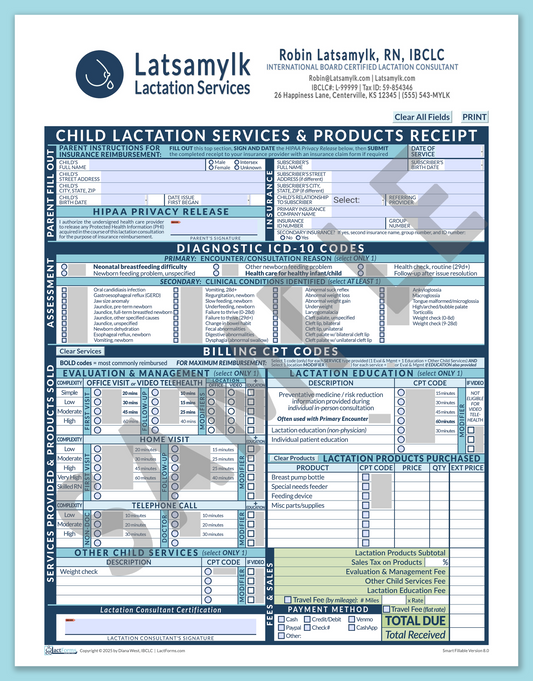 Child Superbill—SmartFillable, HeaderBox after editing, Blue, V8.0