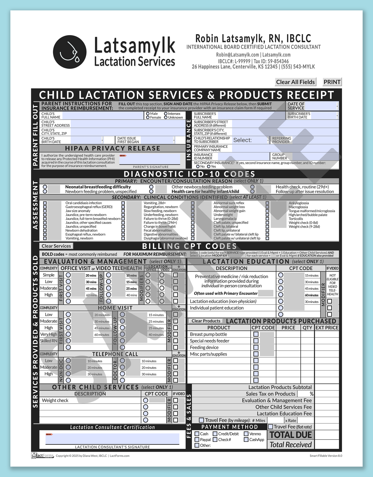 Child Superbill—SmartFillable, HeaderBox after editing, Grey, V8.0