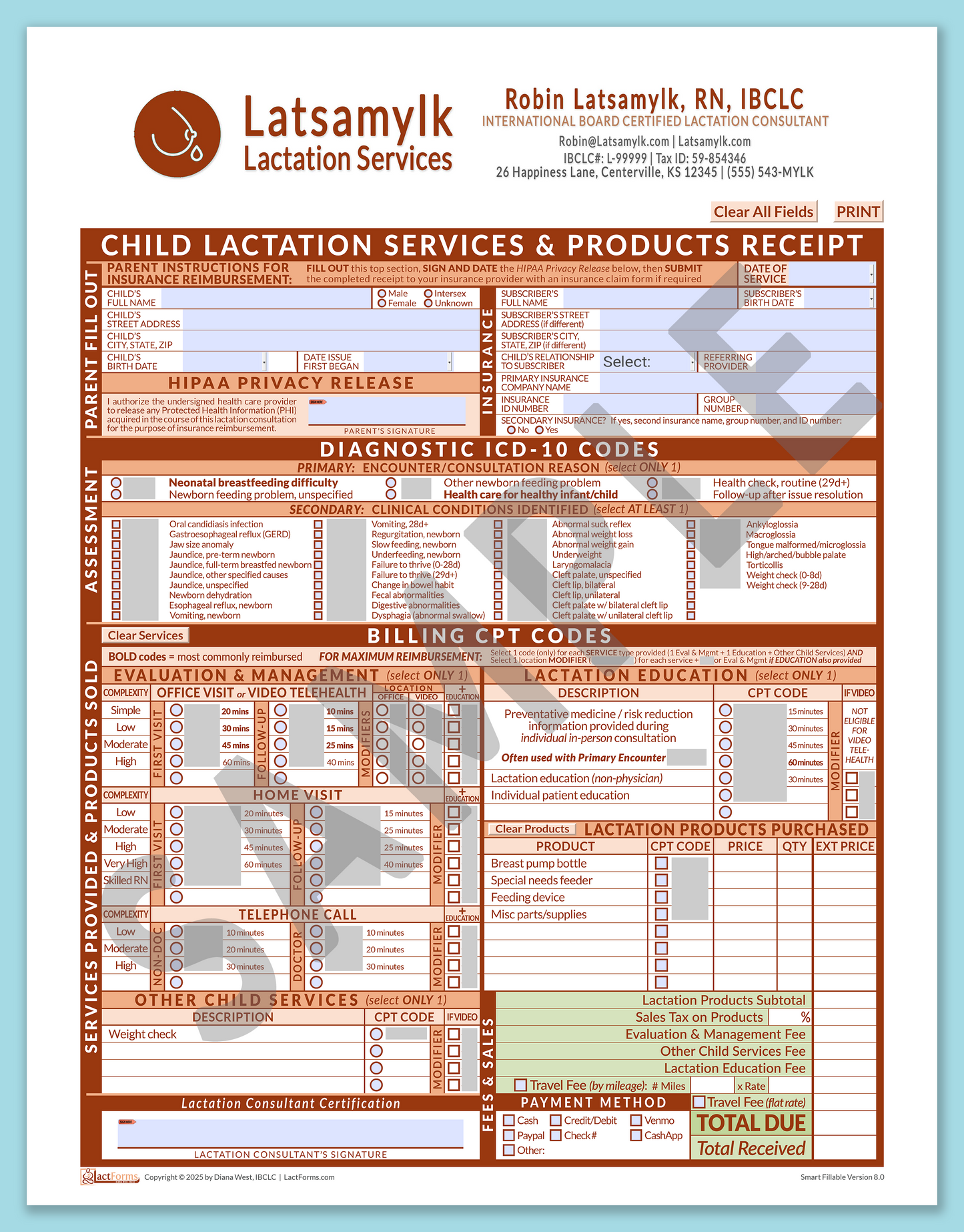 Child Superbill—SmartFillable, HeaderBox after editing, Orange, V8.0