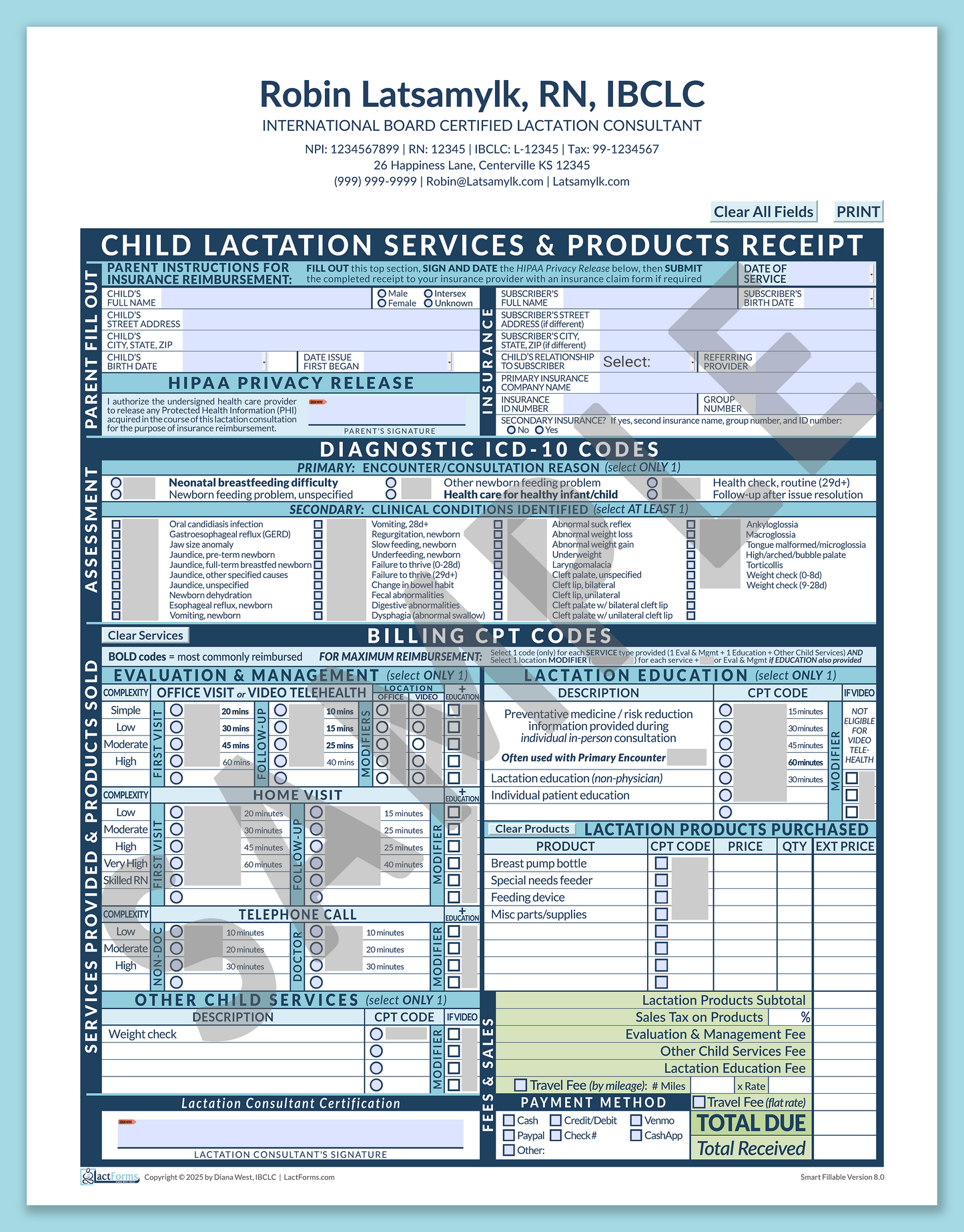 Child Superbill—SmartFillable, HeaderCenter after editing, Blue, V8.0