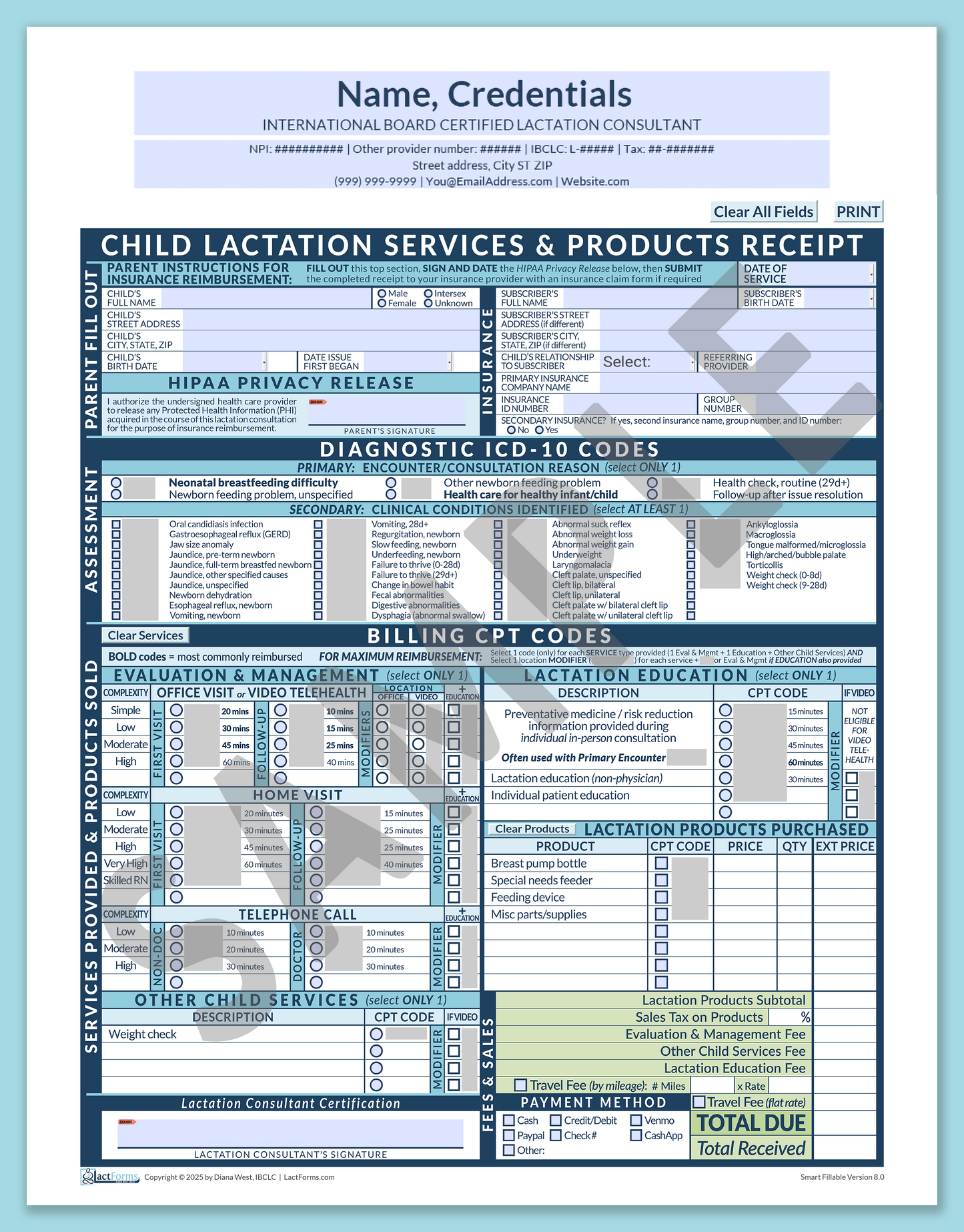 Child Superbill—SmartFillable, HeaderCenter before editing, Blue, V8.0