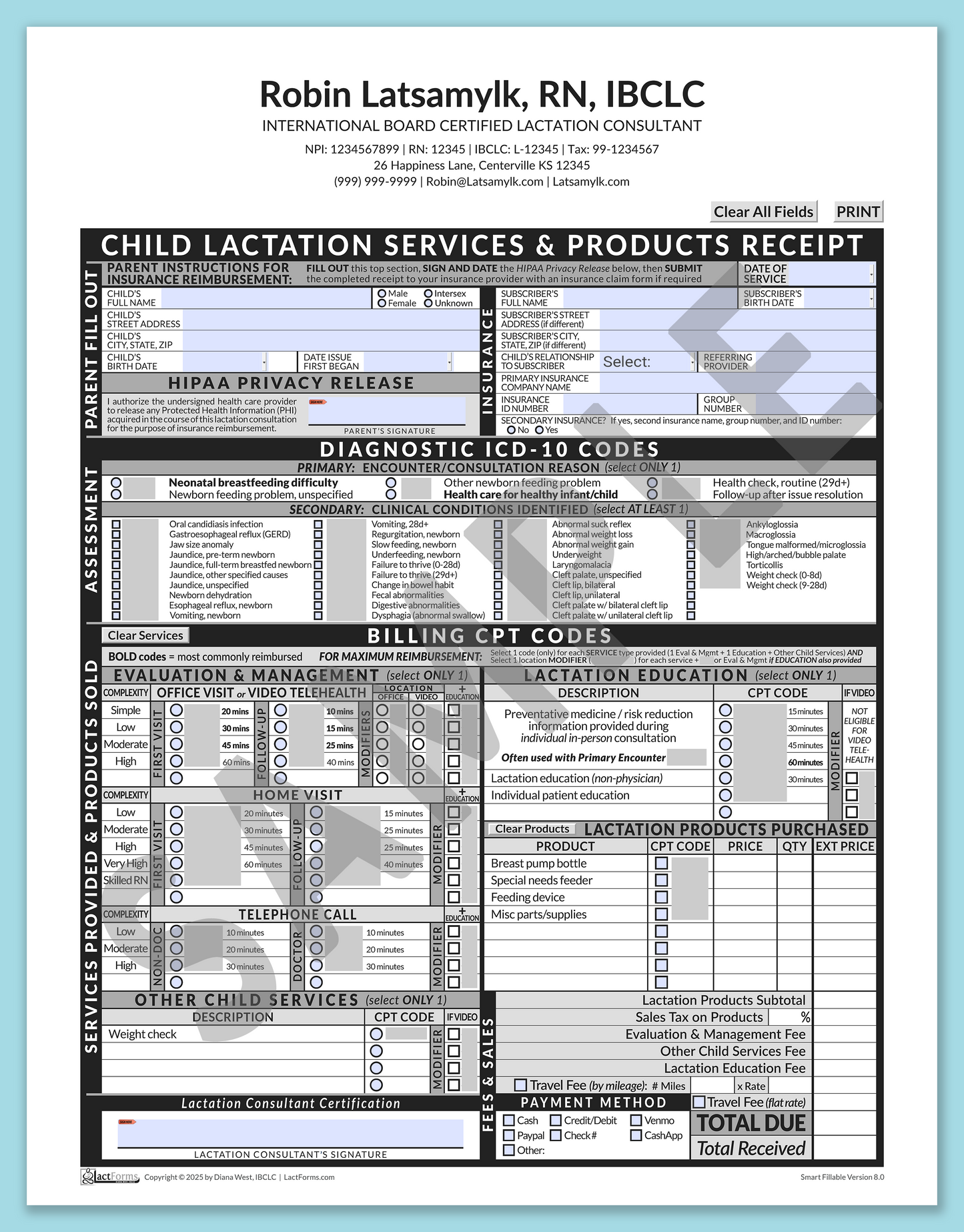 Child Superbill—SmartFillable, HeaderCenter after editing, Grey, V8.0