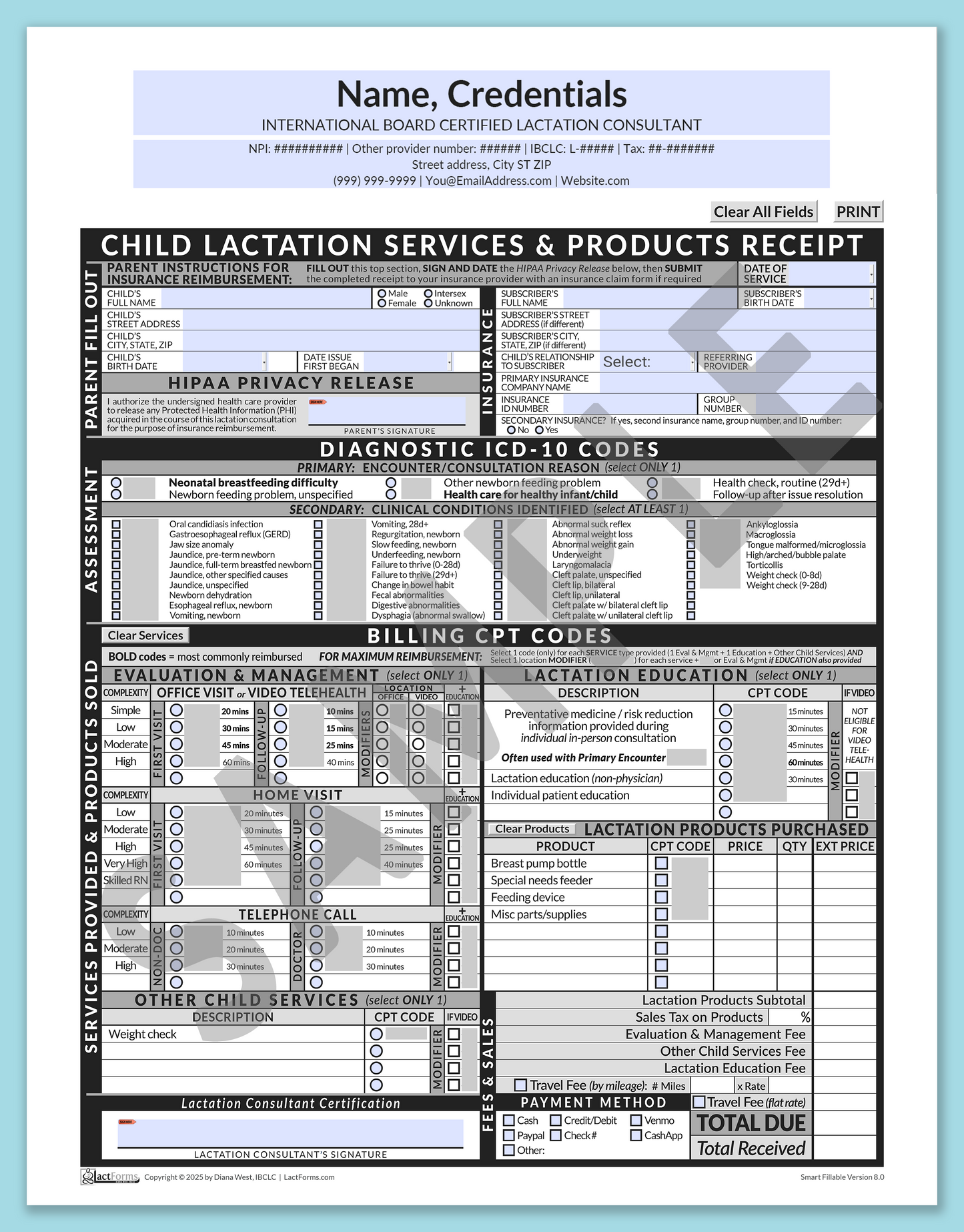 Child Superbill—SmartFillable, HeaderCenter before editing, Grey, V8.0