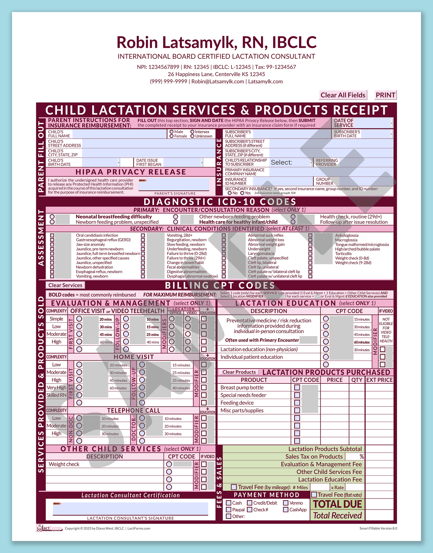 Child Superbill—SmartFillable, HeaderCenter after editing, Pink, V8.0