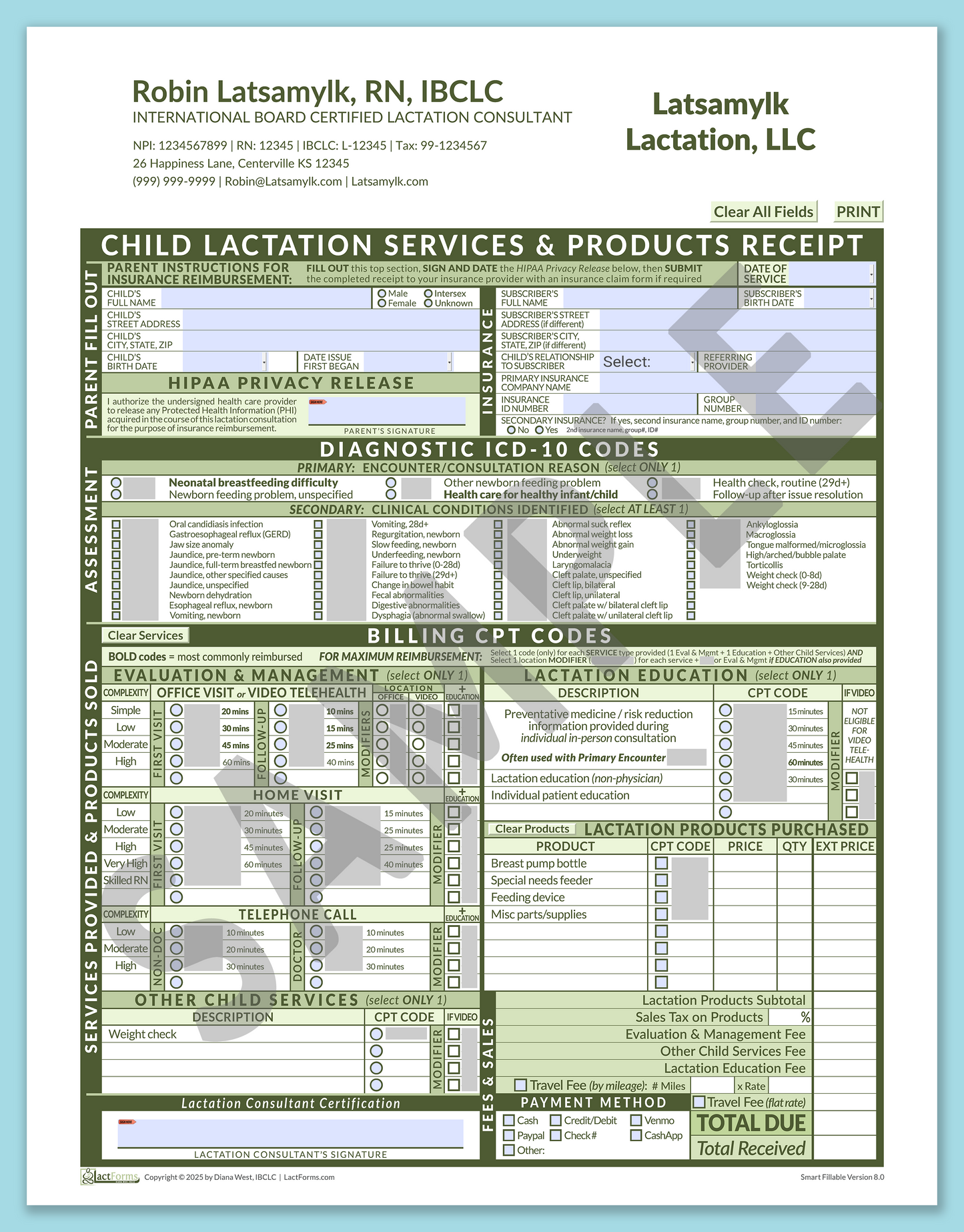 Child Superbill—SmartFillable, HeaderCompany after editing, Green, V8.0