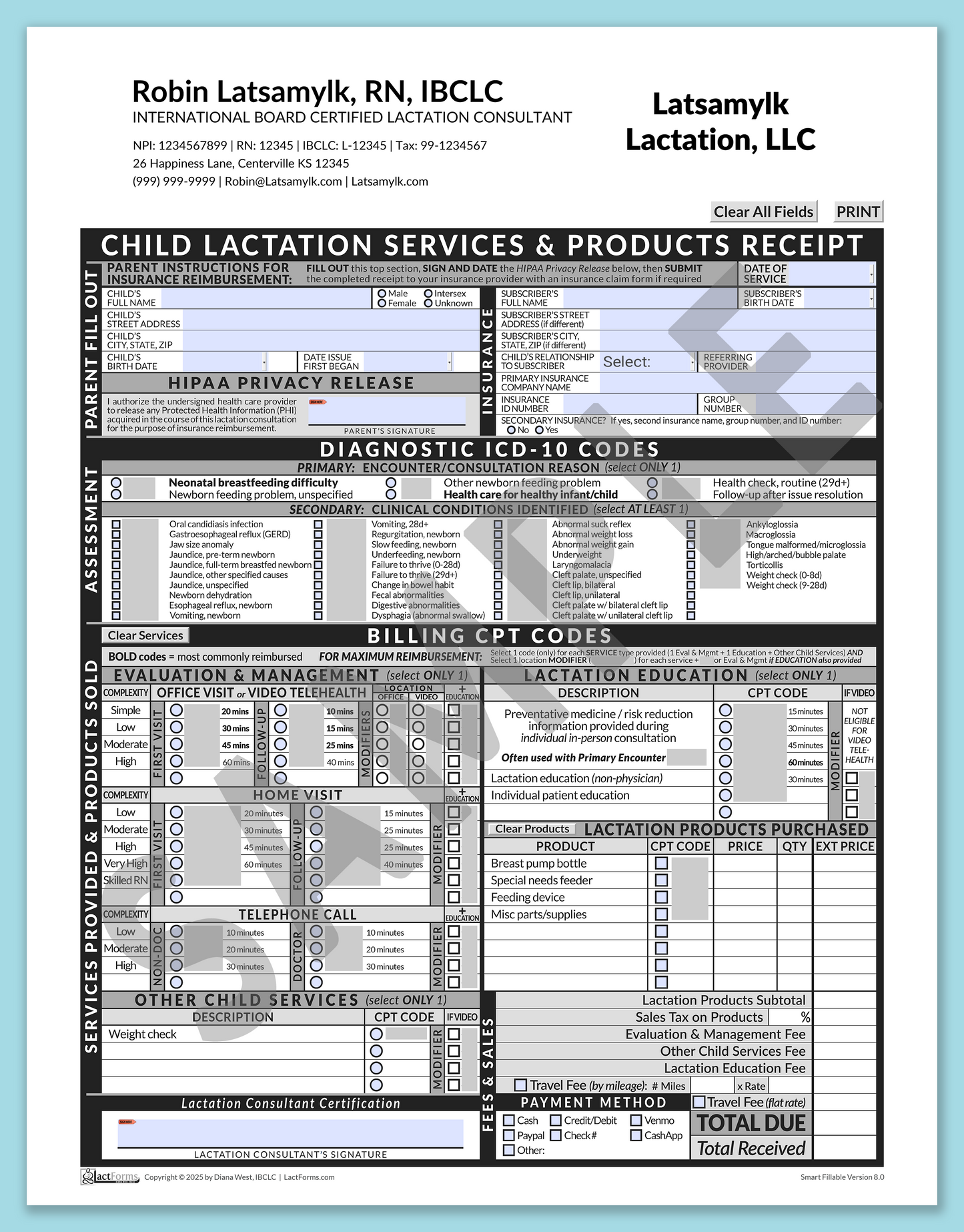 Child Superbill—SmartFillable, HeaderCompany after editing, Grey, V8.0